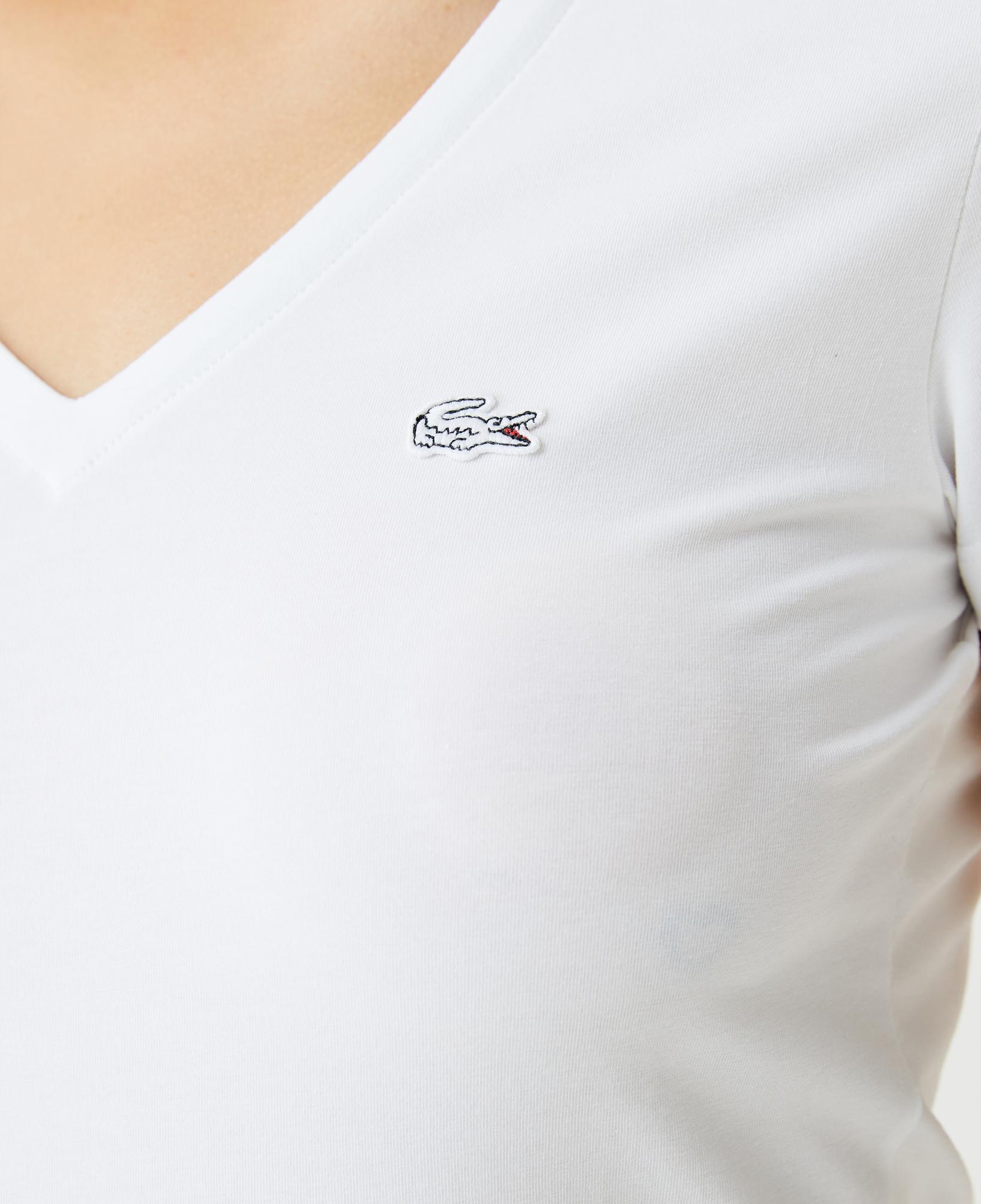 Lacoste Kadın Slim Fit V Yaka Beyaz T-Shirt