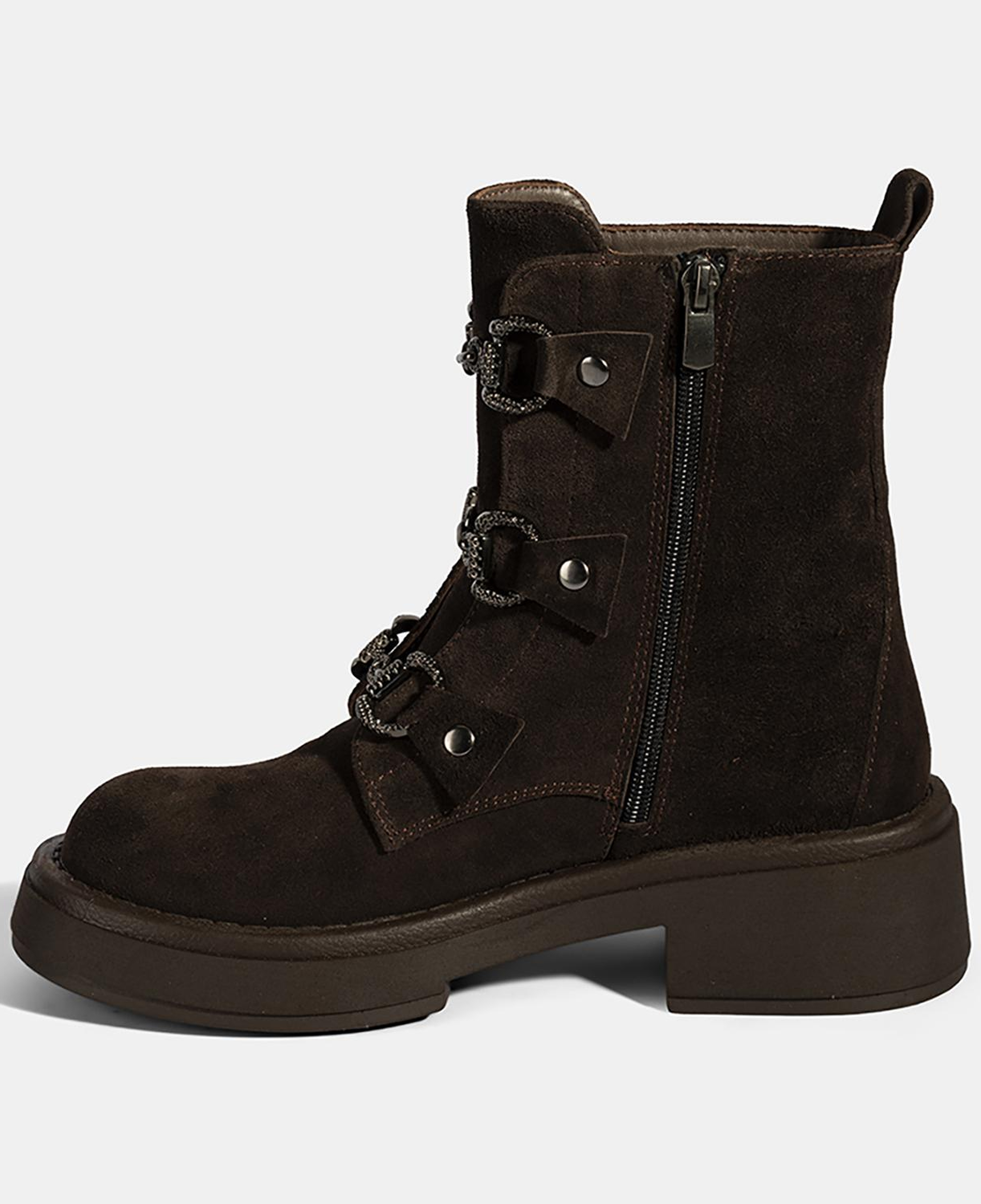 Kadın Kahve Metal Toka Detaylı Süet Deri Bot