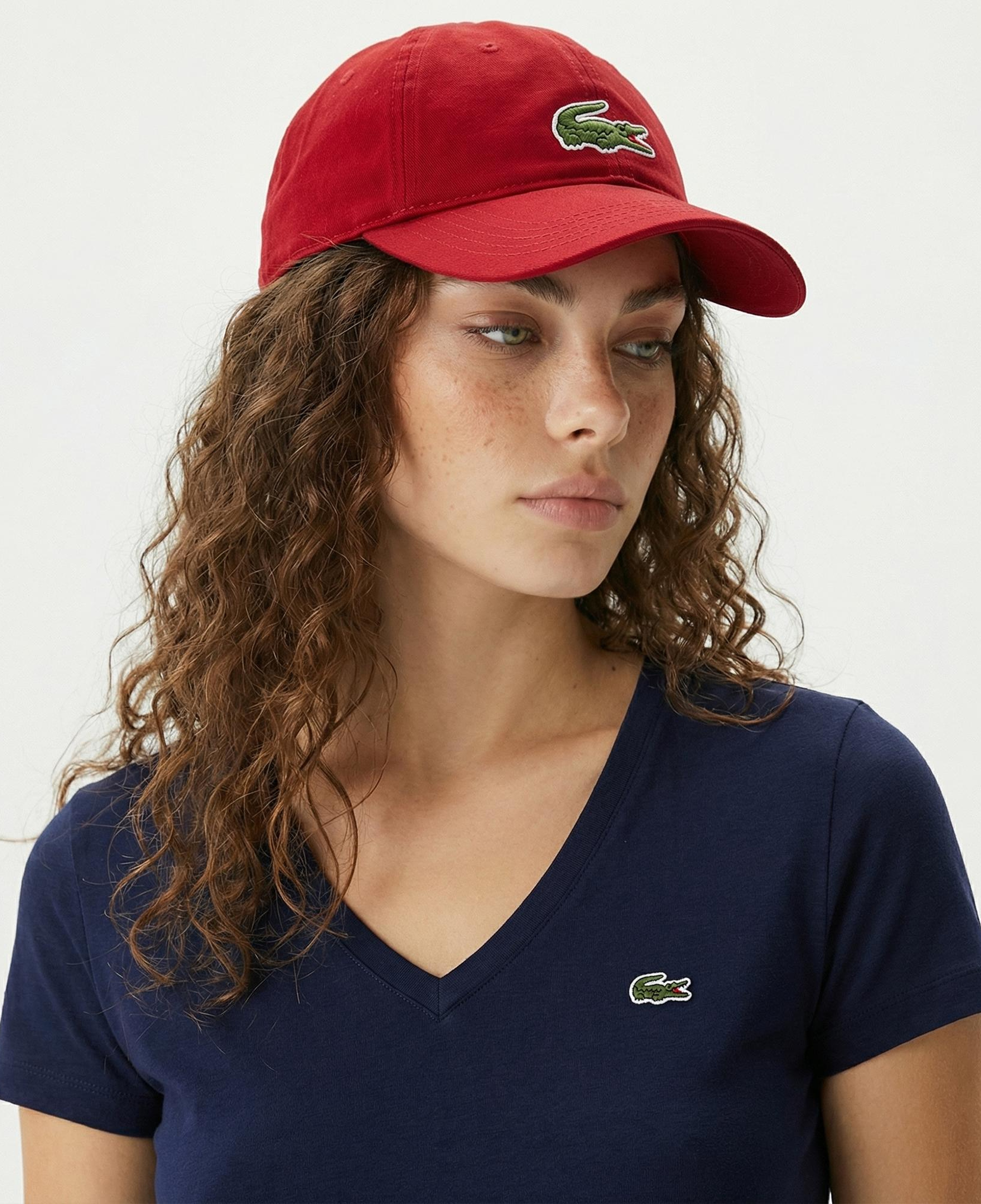 Lacoste Kadın Slim Fit V Yaka Lacivert T-Shirt