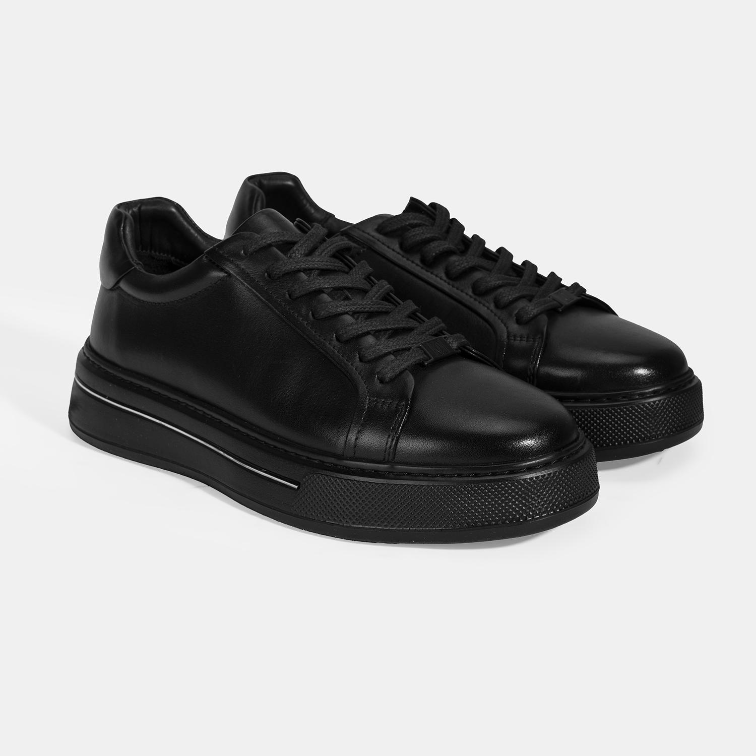 Erkek Siyah Bağcıklı Deri Günlük Ayakkabı