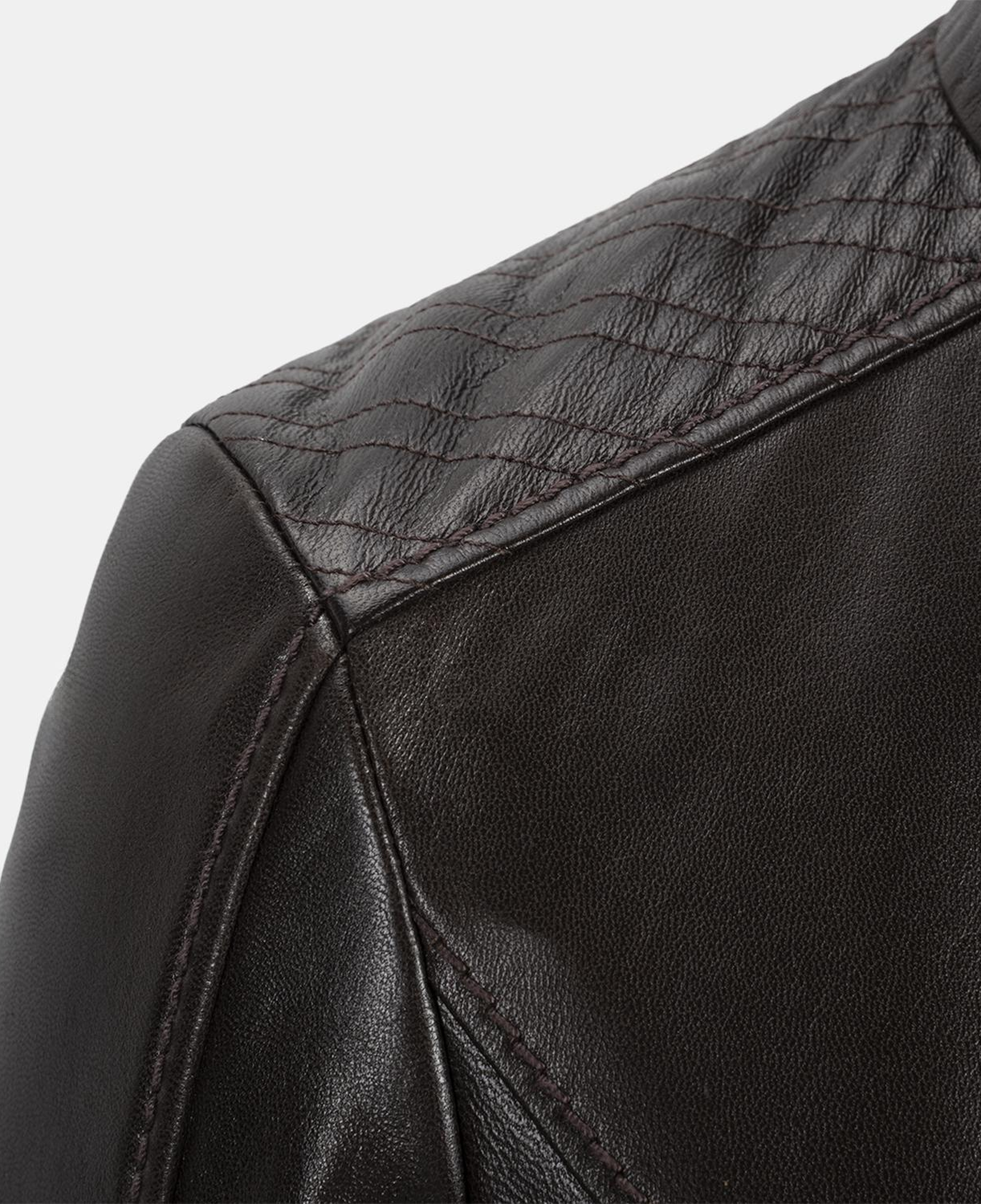 Kadın Koyu Kahve Hakim Yakalı Fit Deri Ceket