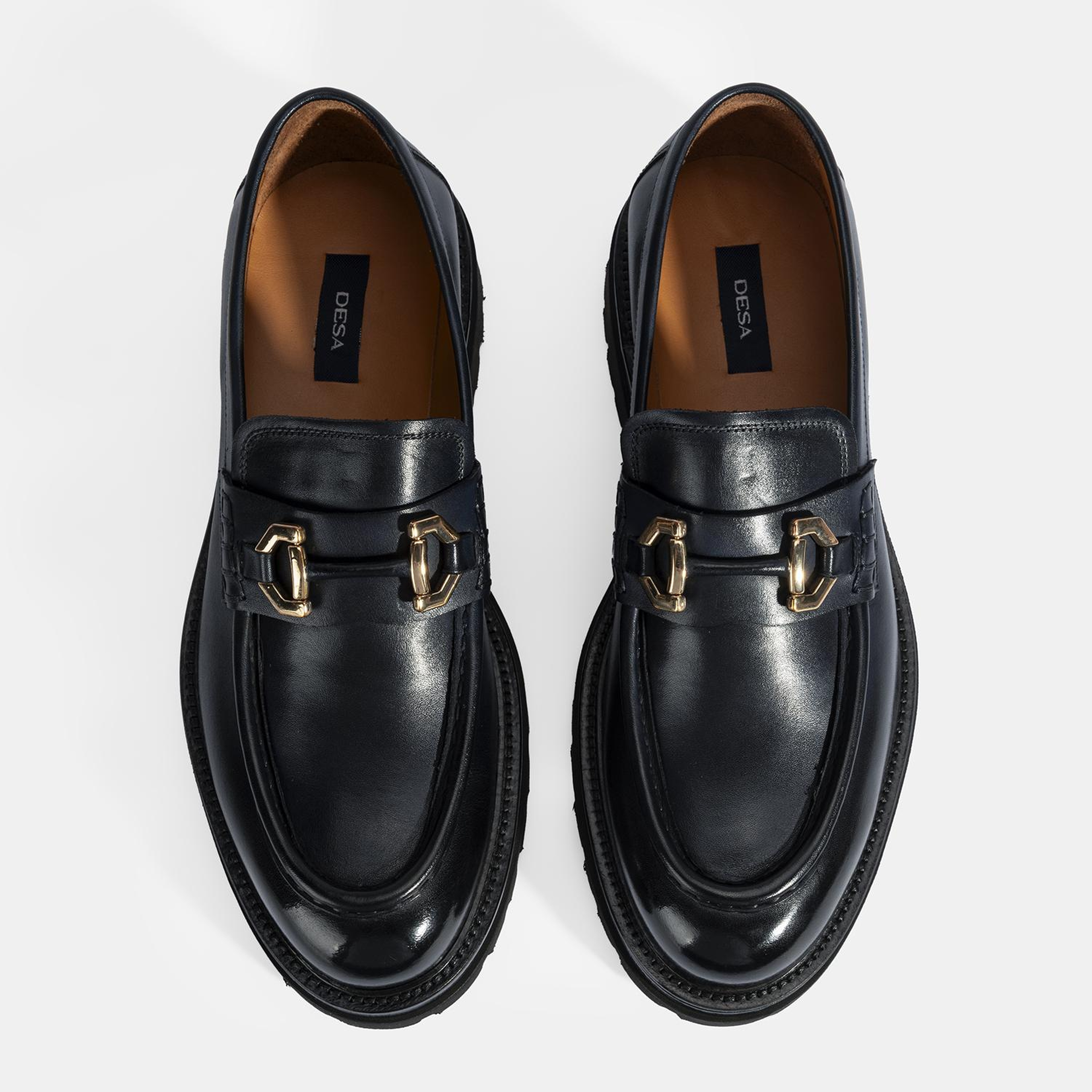 Erkek Lacivert Metal Toka Detaylı Deri Loafer