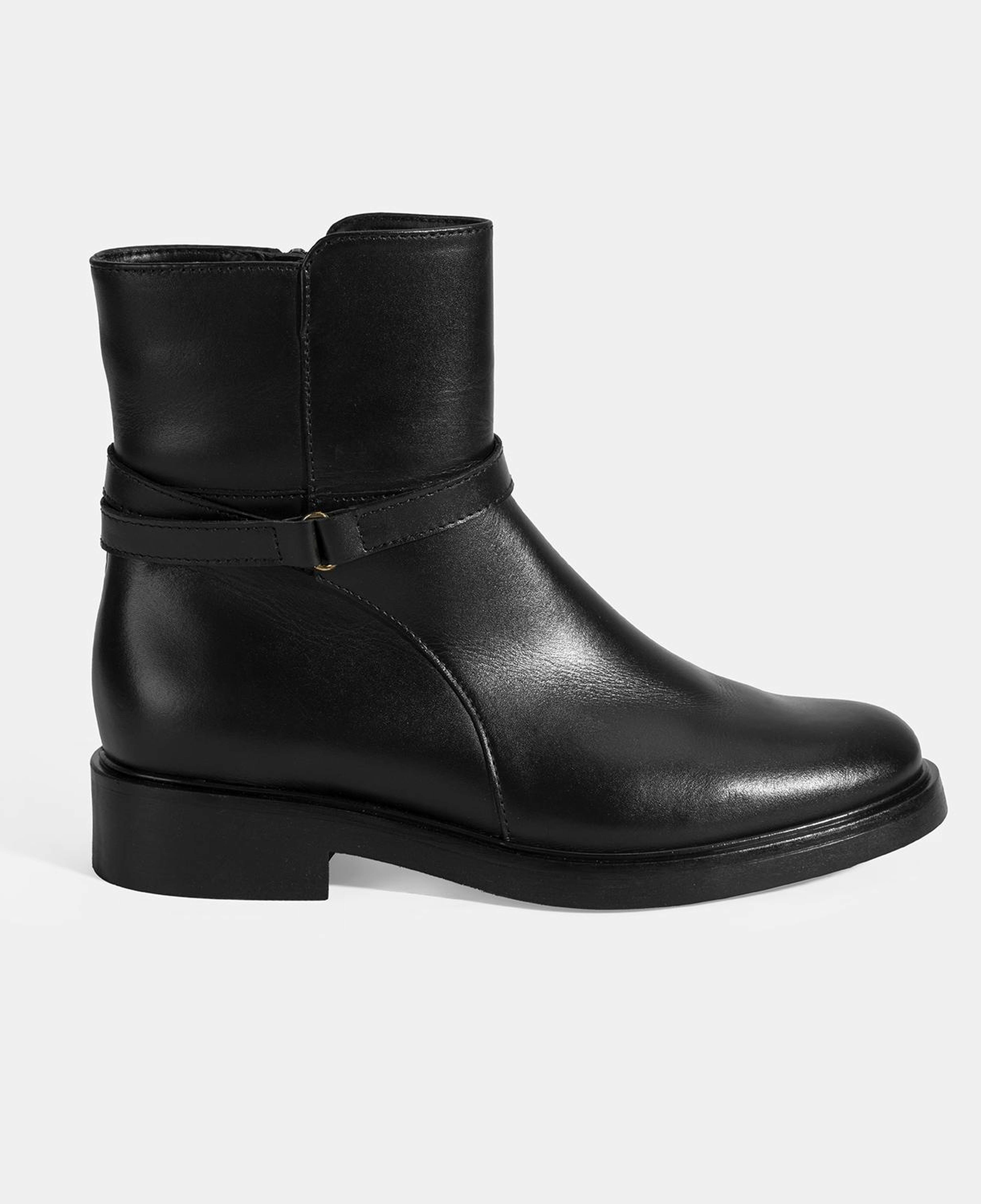 Kadın Siyah Metal Toka Detaylı Fermuarlı Deri Bot