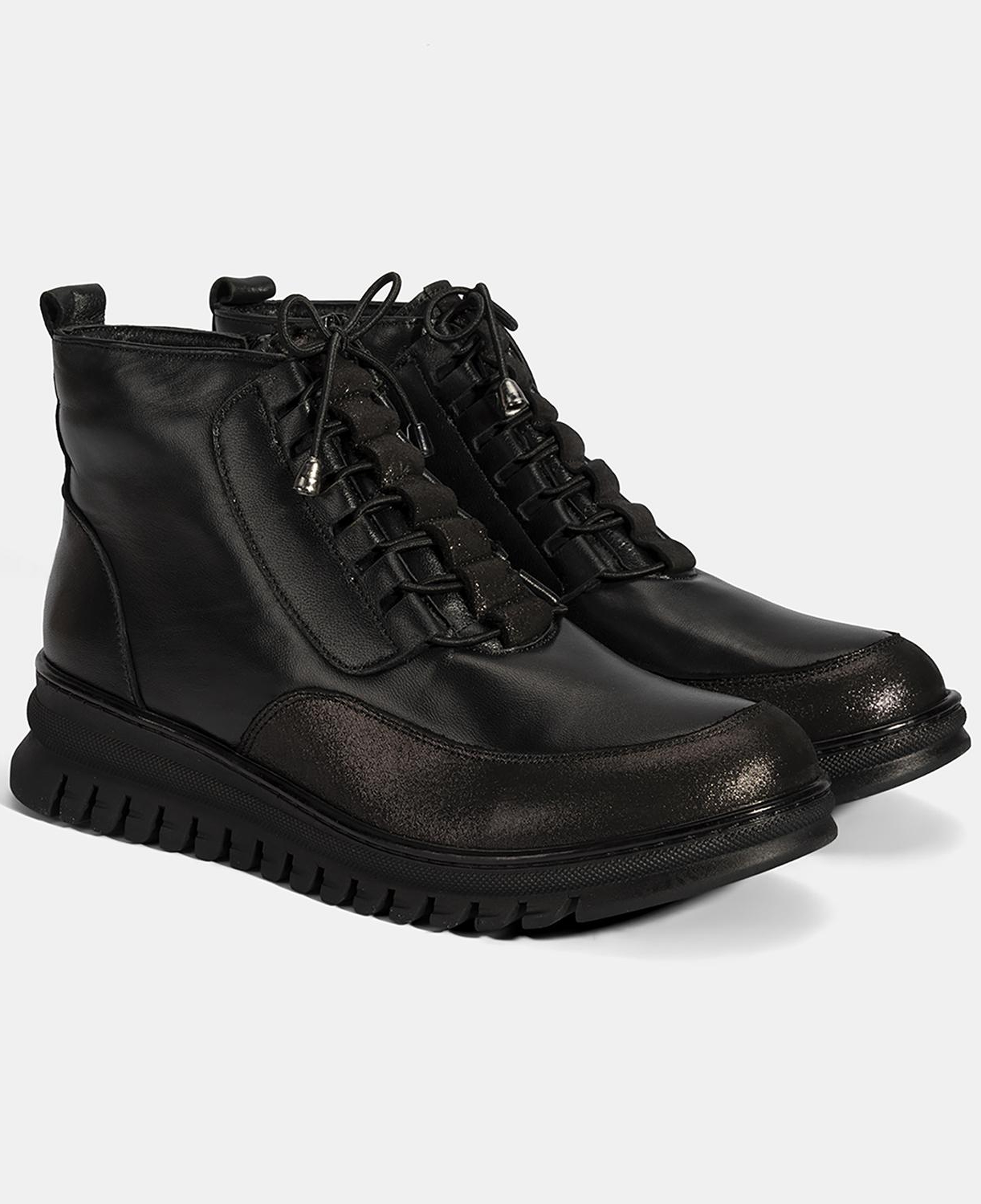 Kadın Siyah Bağcıklı DesaComfort Deri Bot