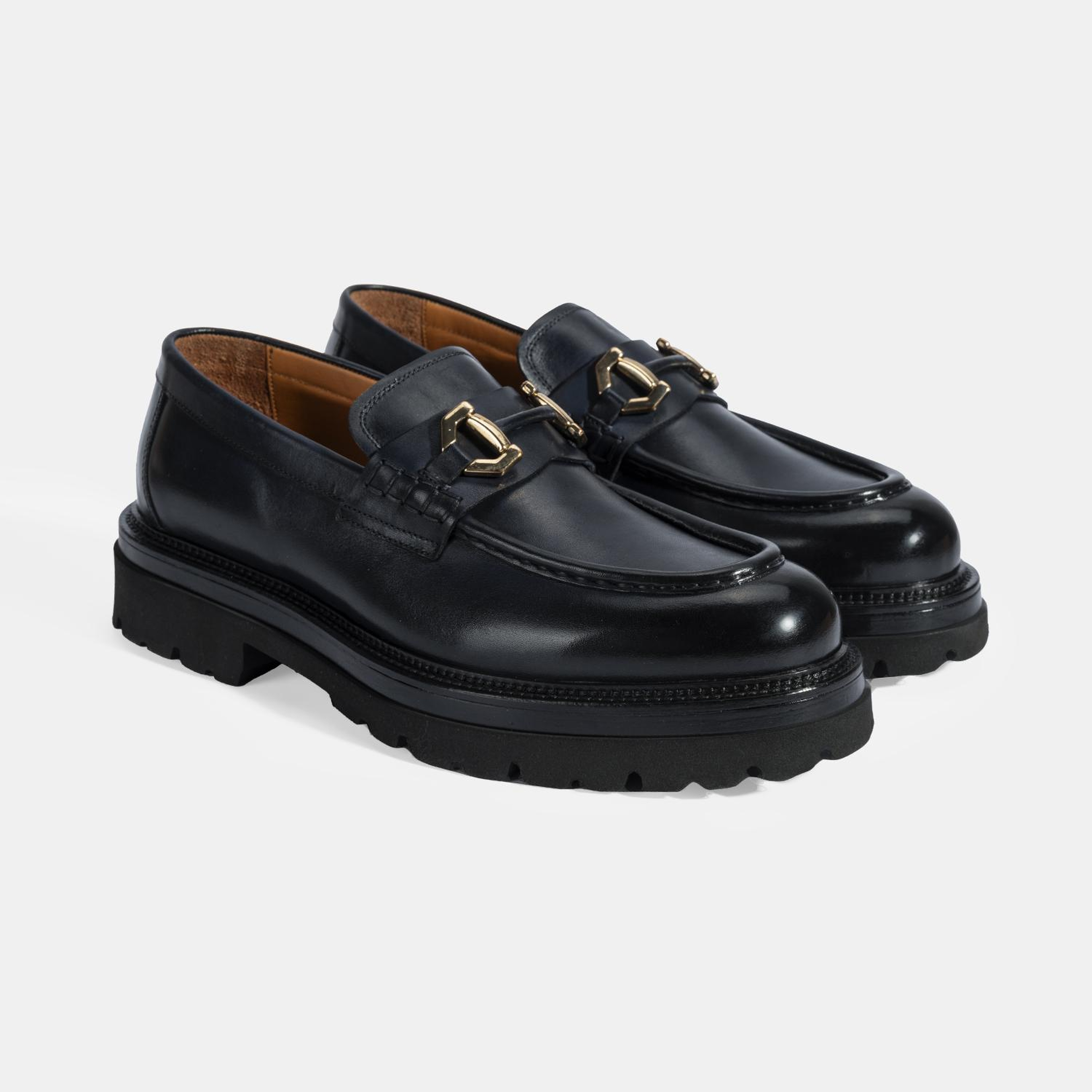 Erkek Lacivert Metal Toka Detaylı Deri Loafer