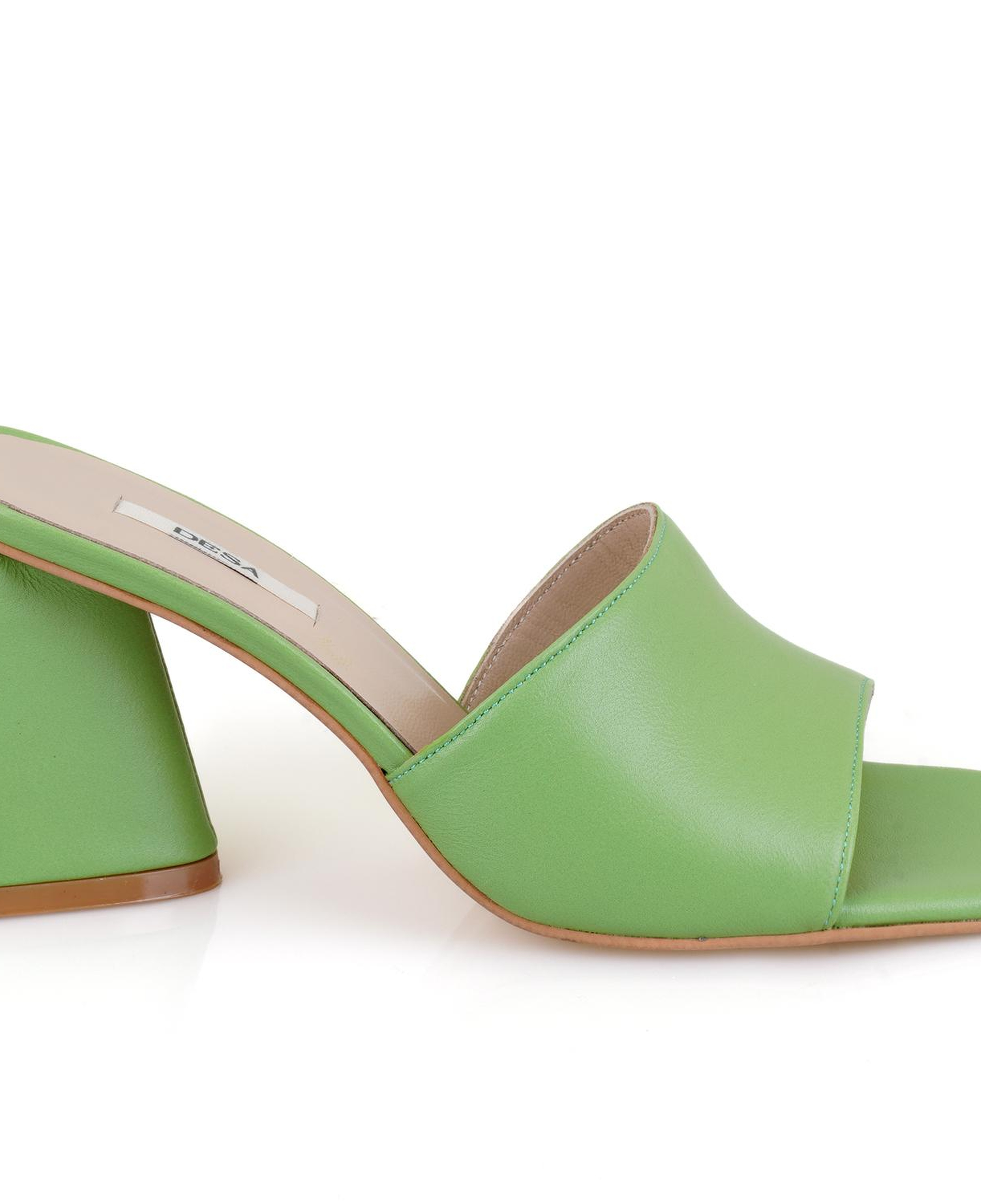 Kadın Yeşil Kalın Topuklu Deri Terlik