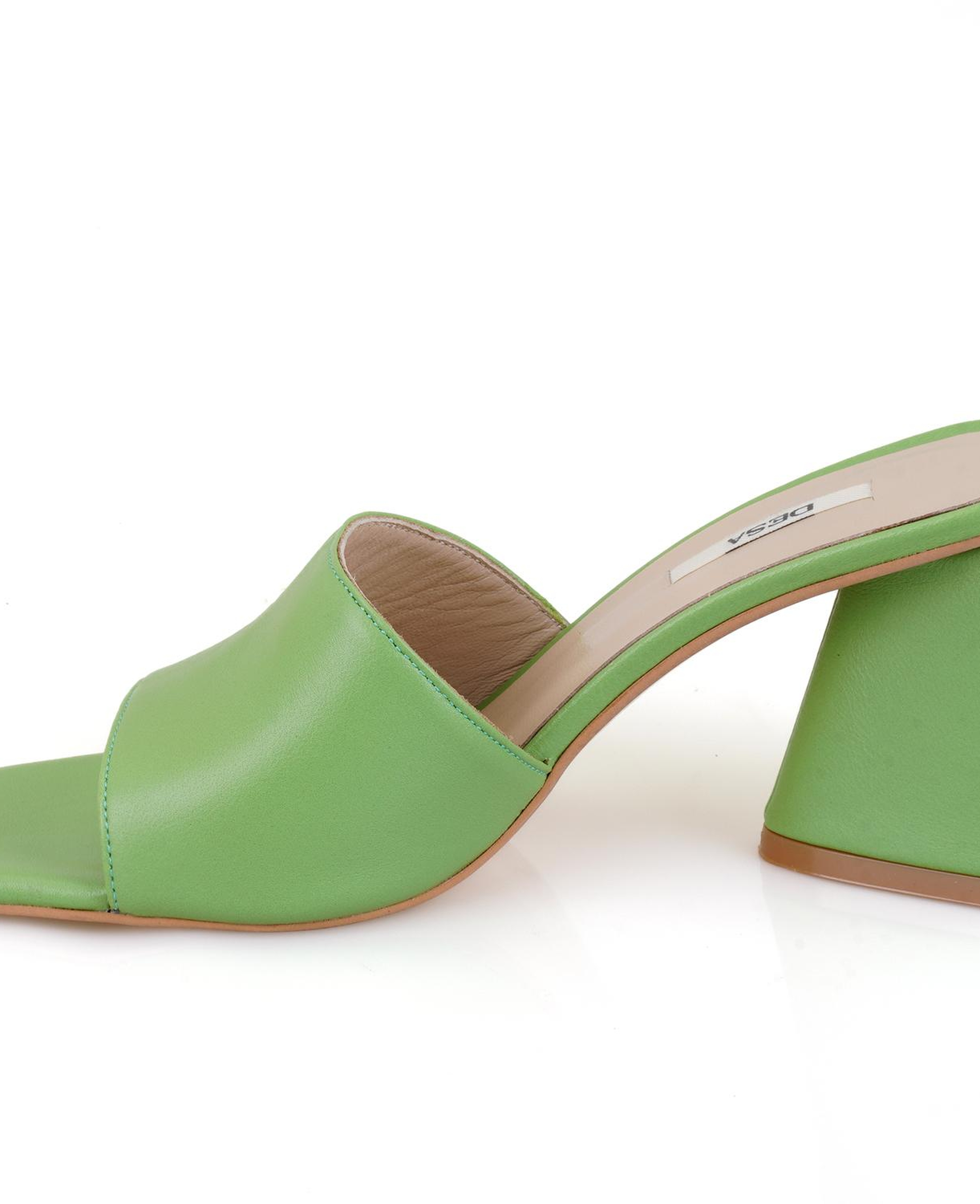 Kadın Yeşil Kalın Topuklu Deri Terlik