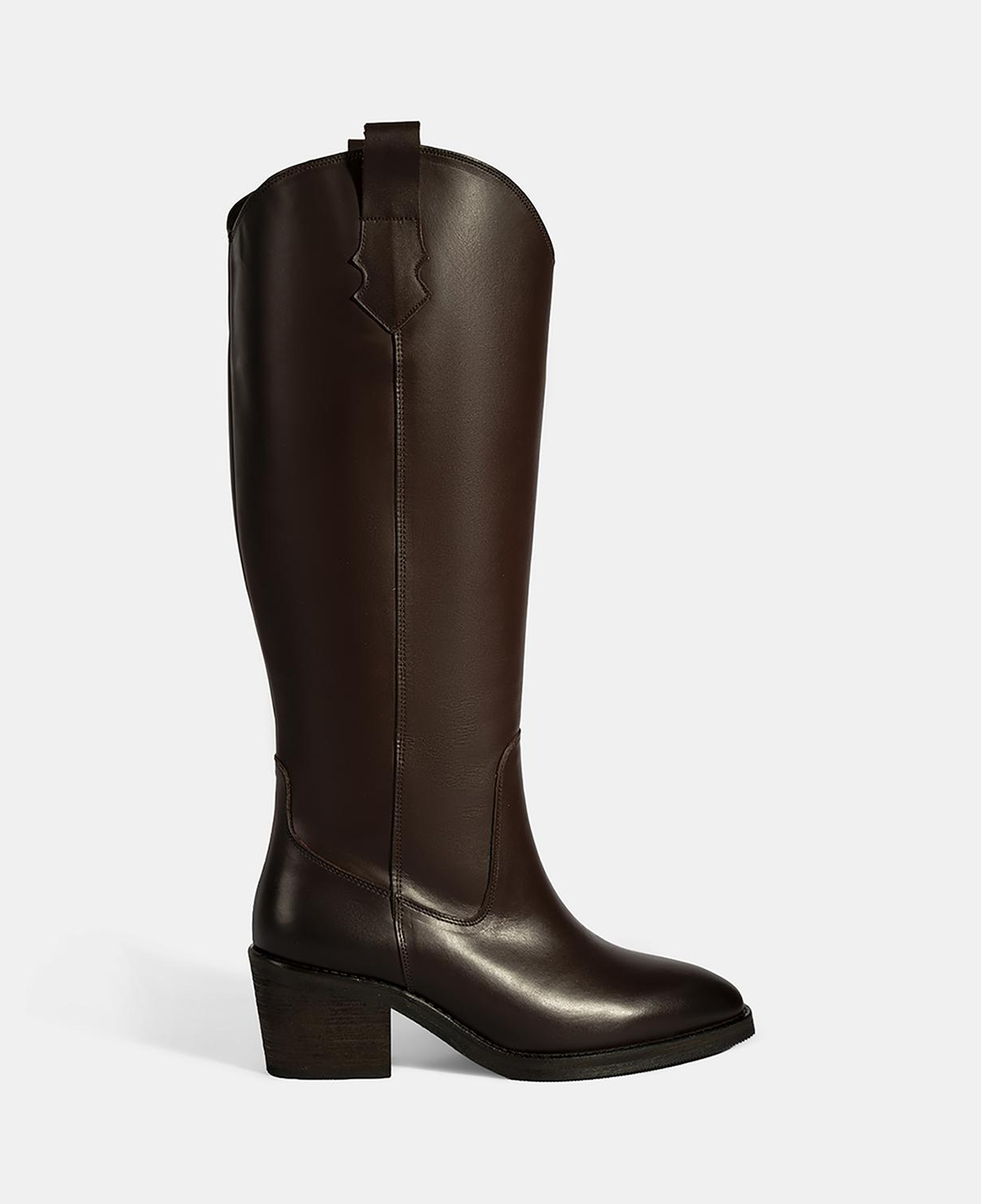 Kadın Kahve Kalın Topuklu Deri Çizme