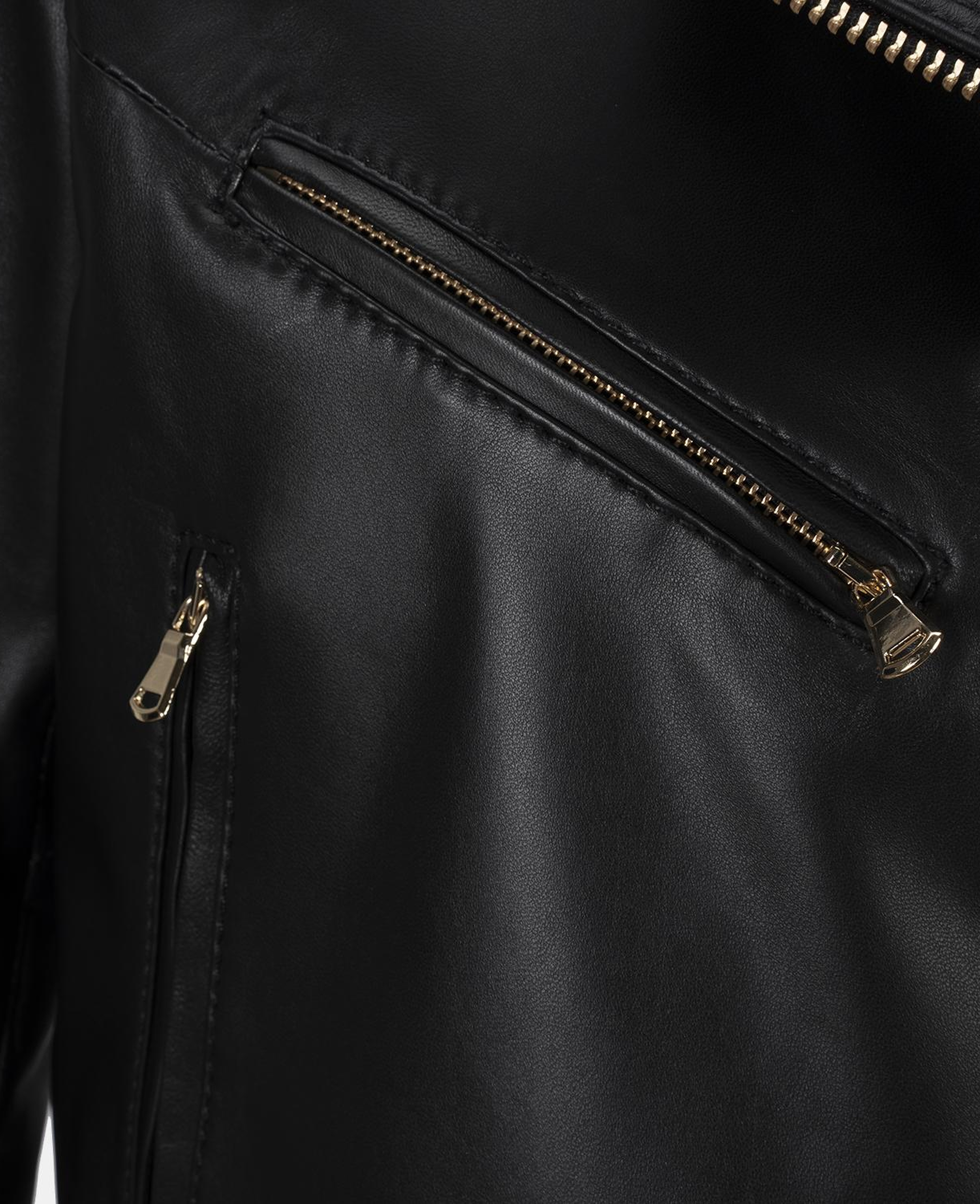 Kadın Siyah Yakalı Deri Biker Ceket