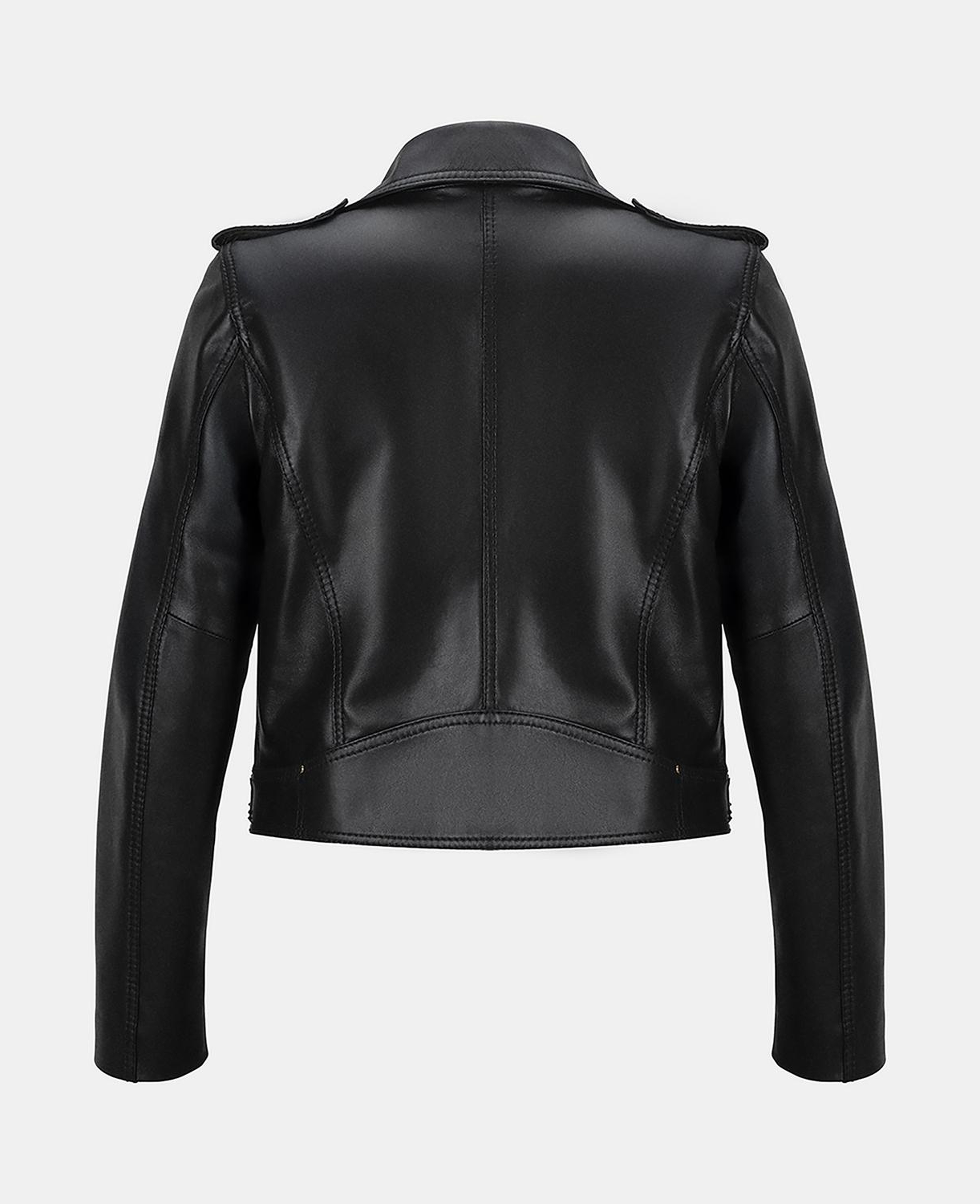 Kadın Siyah Yakalı Deri Biker Ceket