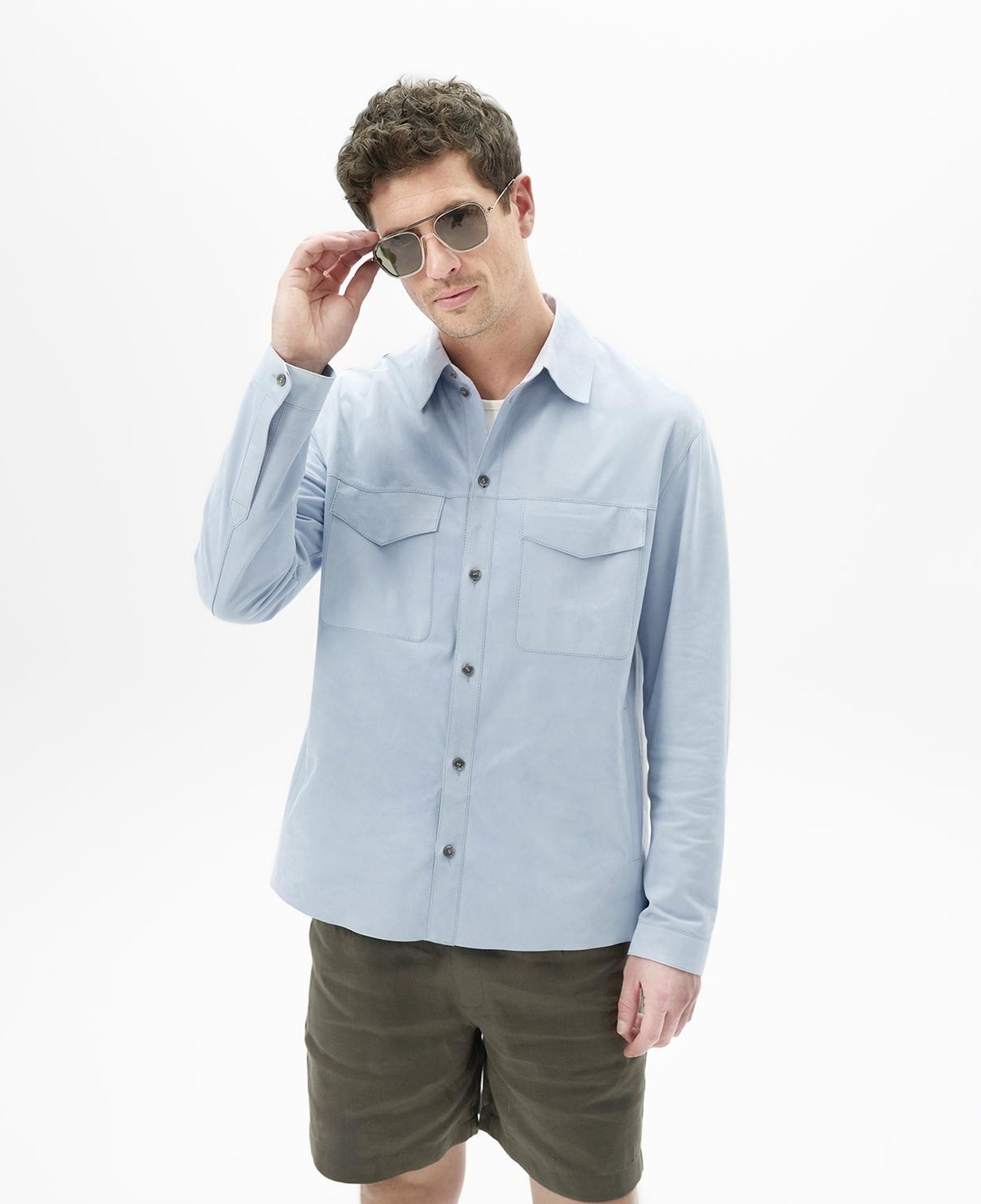 Erkek Mavi Süet Gömlek