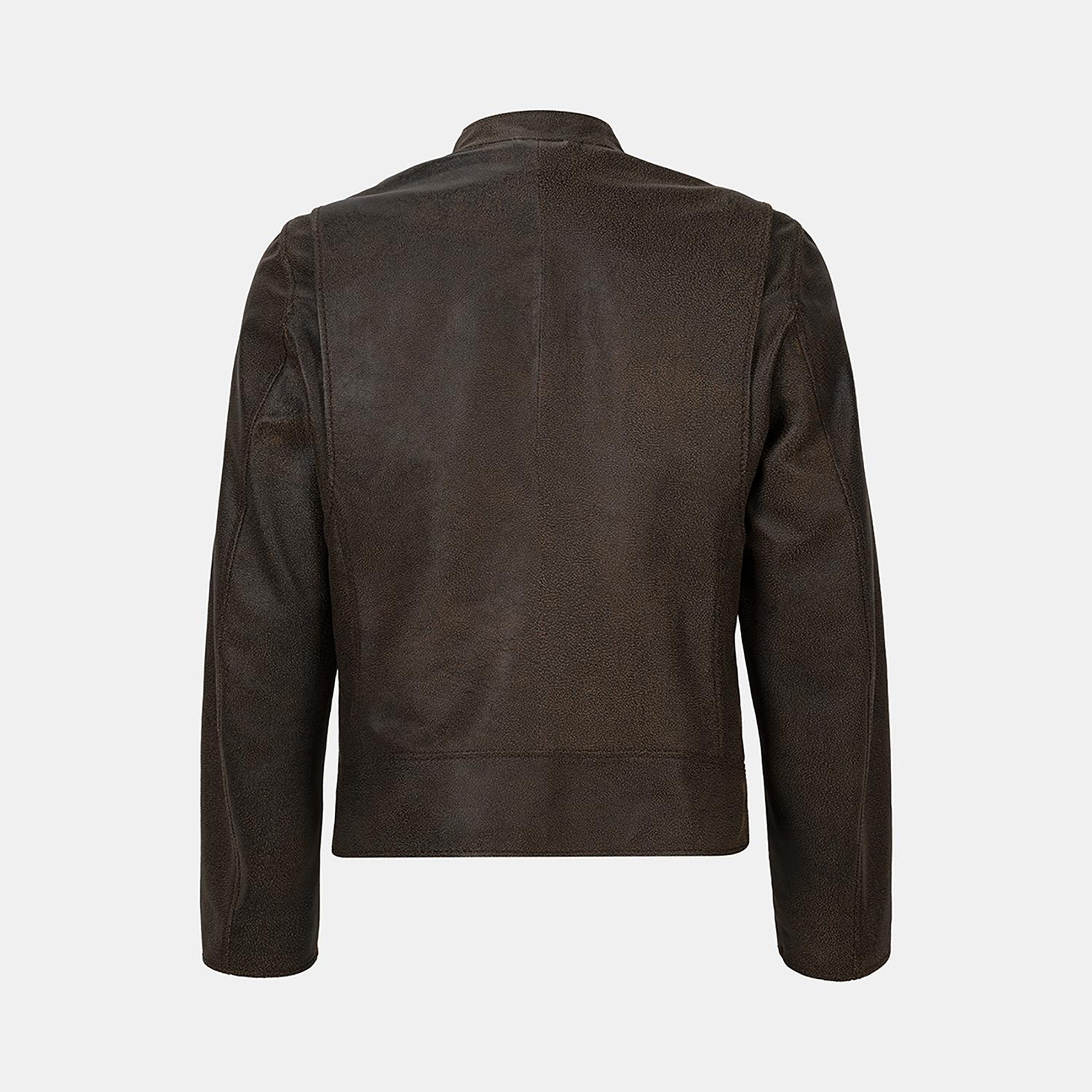 Erkek Kahve Hakim Yakalı Fit Deri Ceket