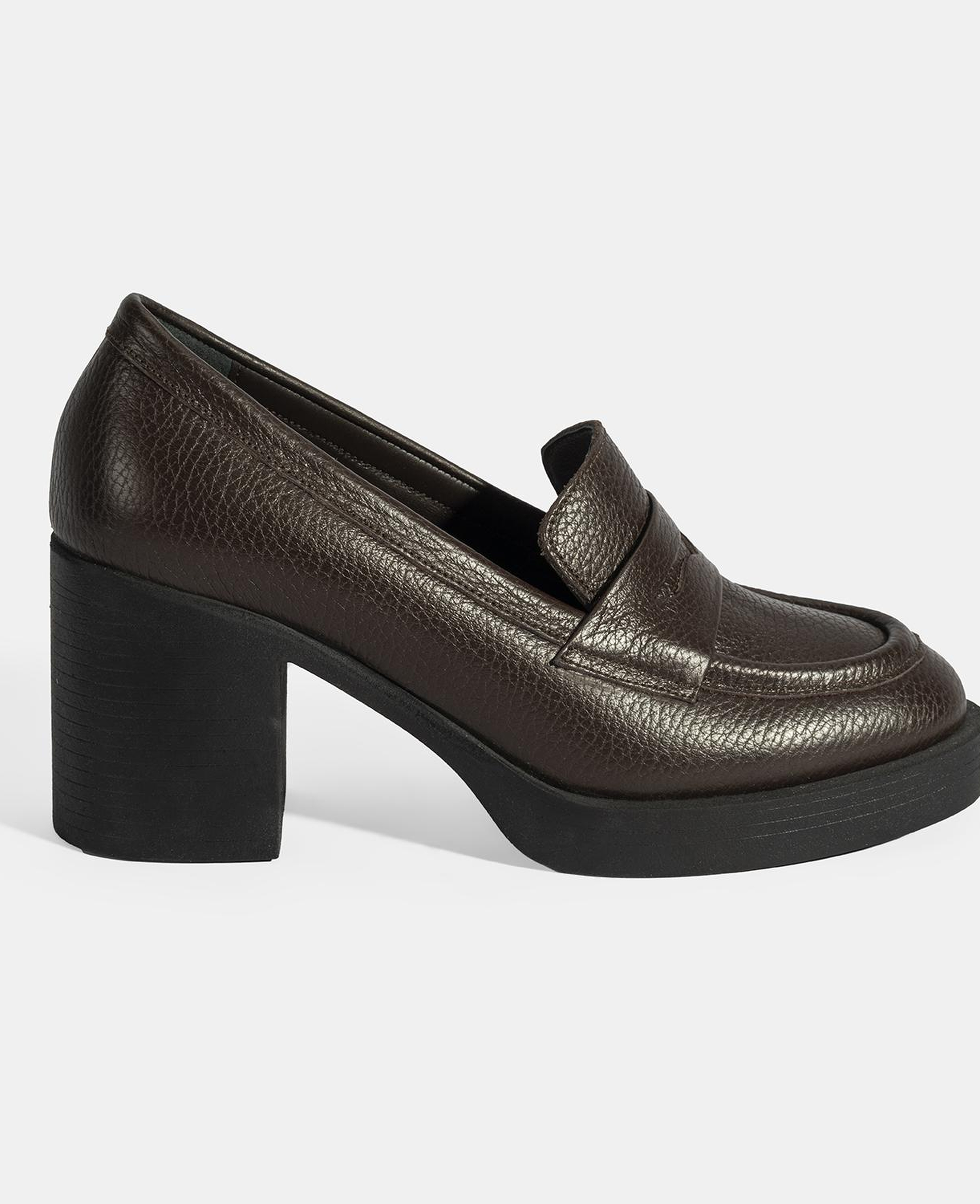 Kadın Kahve Kalın Topuklu Deri Loafer