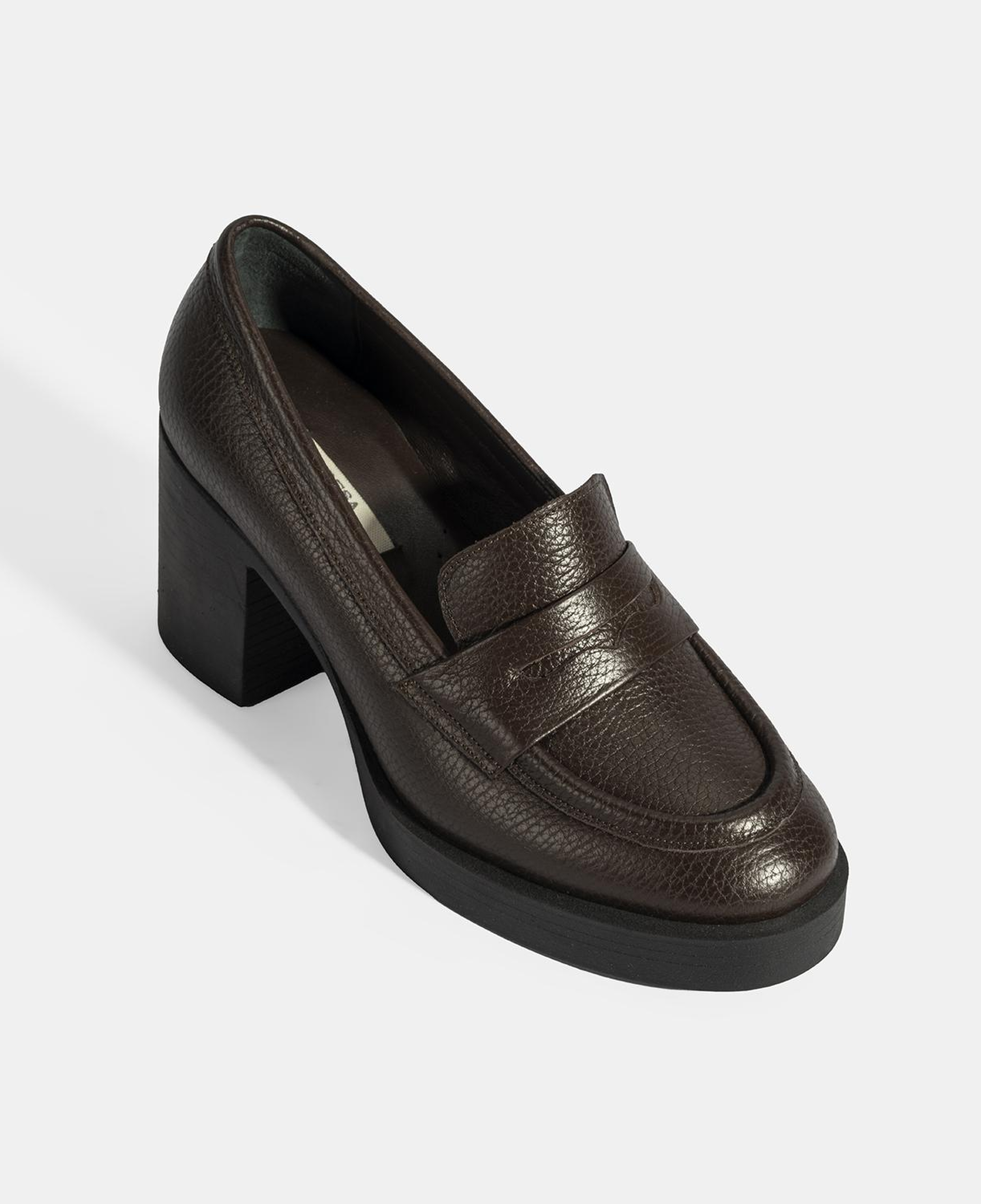 Kadın Kahve Kalın Topuklu Deri Loafer