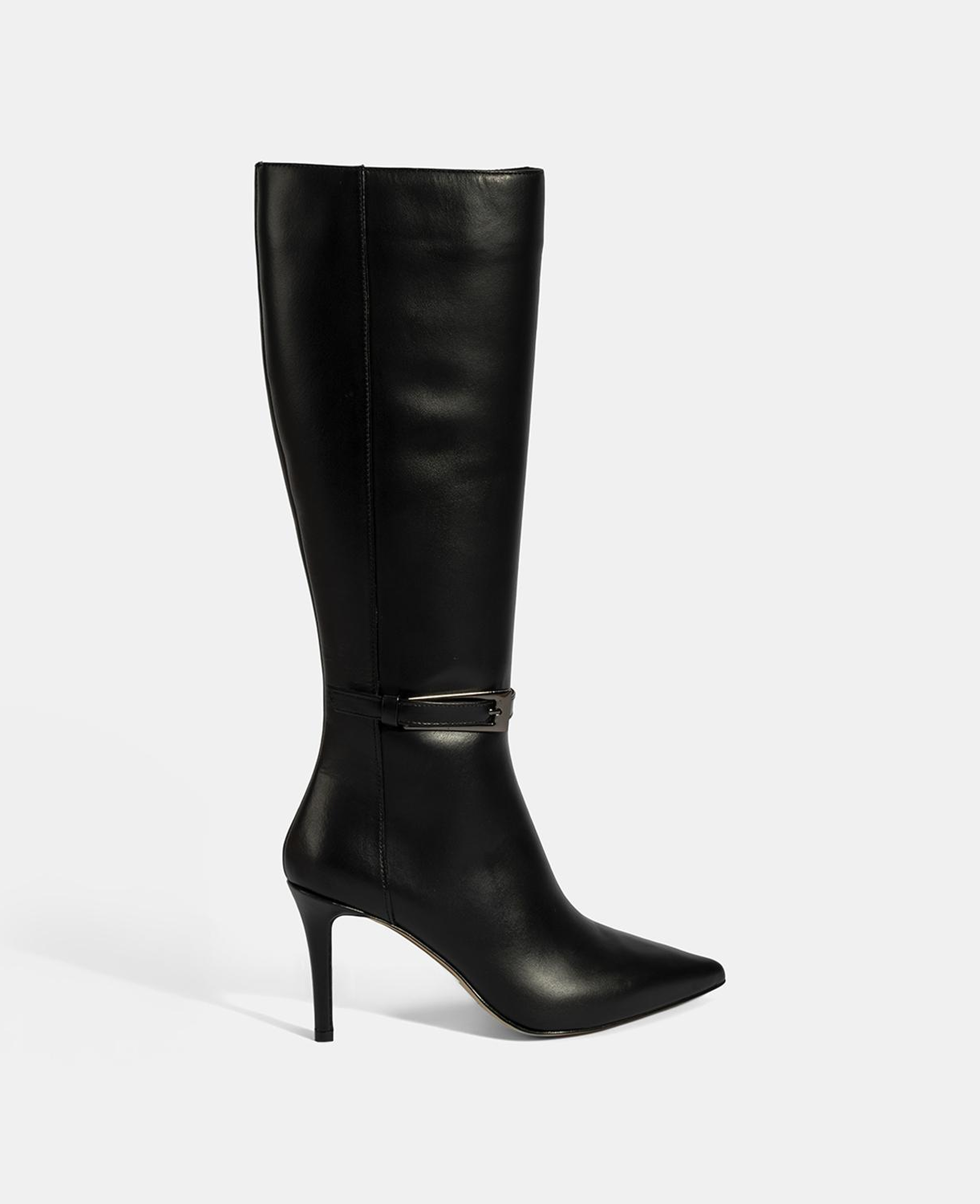 Kadın Siyah Sivri Burunlu İnce Topuklu Deri Çizme
