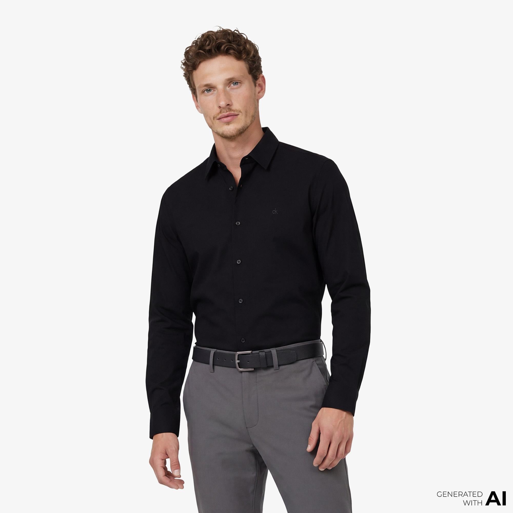 Calvin Klein Solid Stretch Classic Erkek Siyah Gömlek