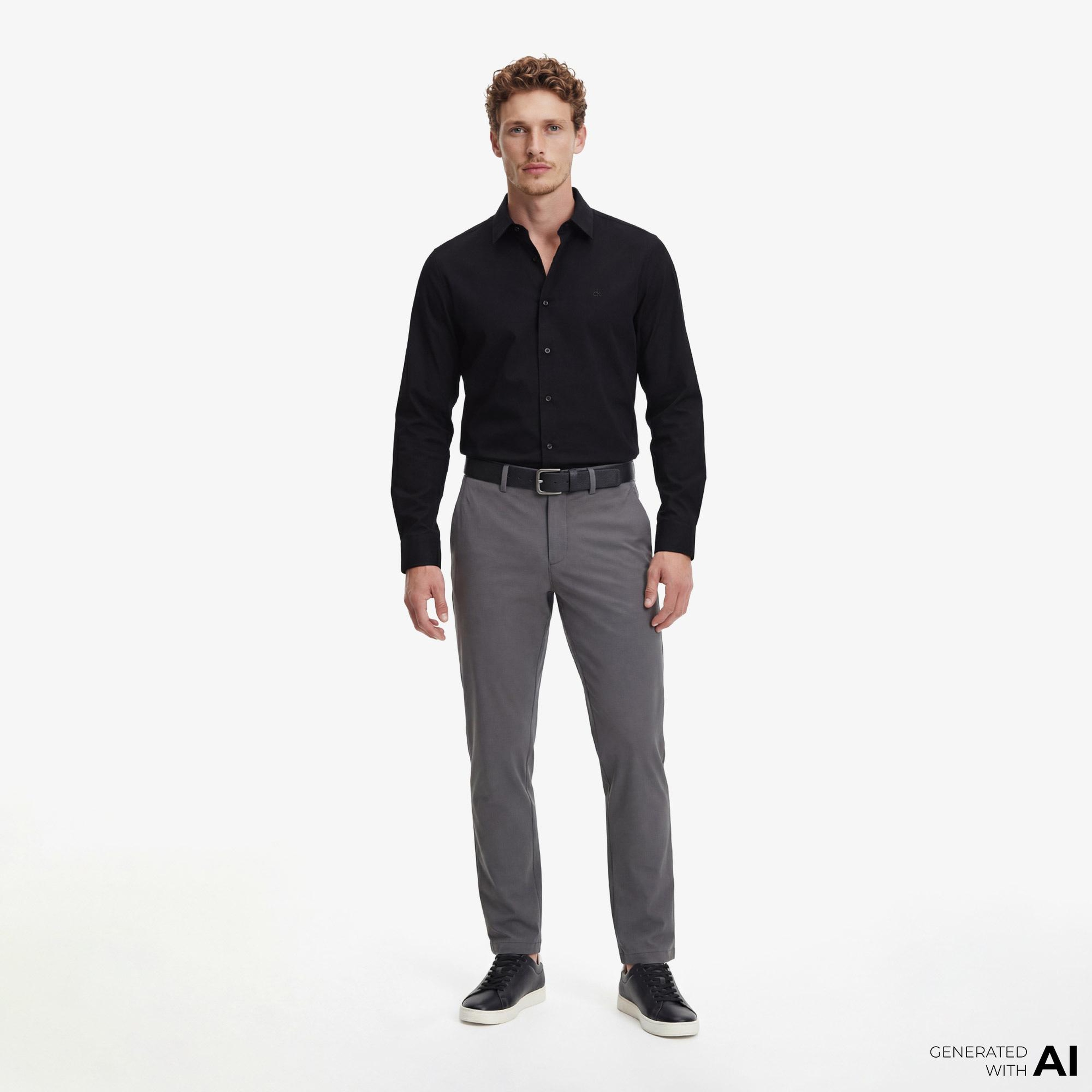 Calvin Klein Solid Stretch Classic Erkek Siyah Gömlek