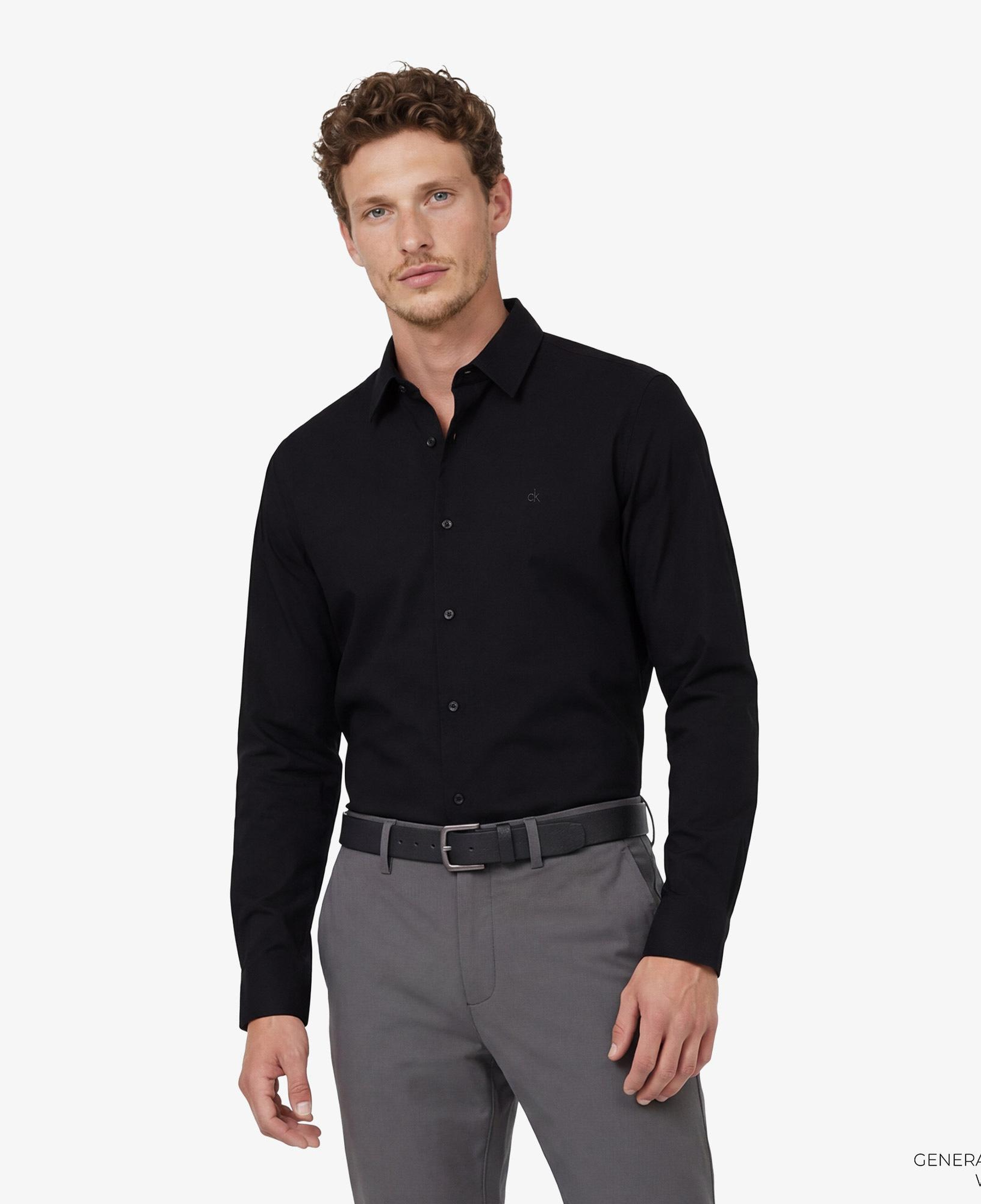 Calvin Klein Solid Stretch Classic Erkek Siyah Gömlek