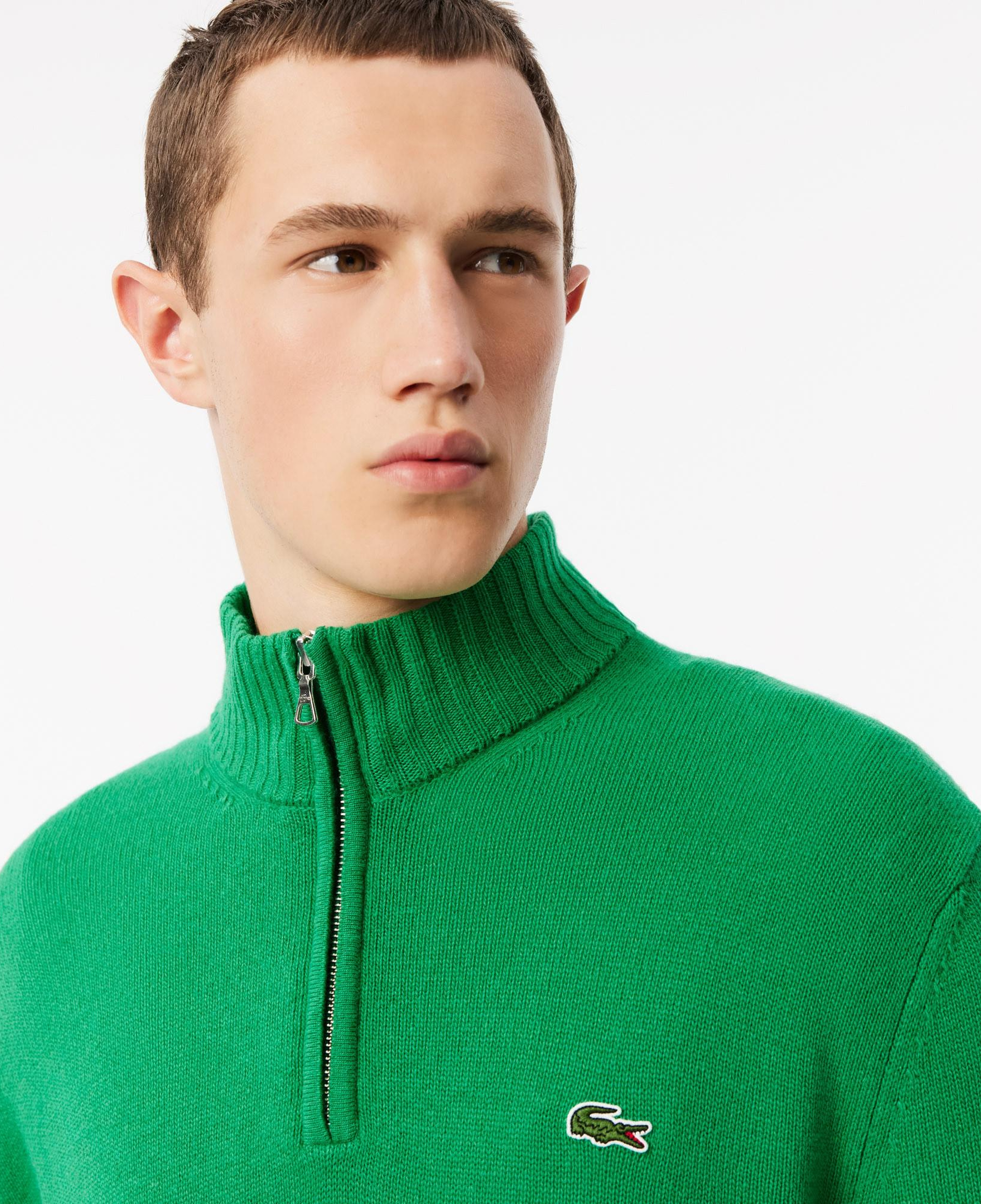 Lacoste Erkek Classic Fit Yarım Fermuarlı Yün Yeşil Kazak