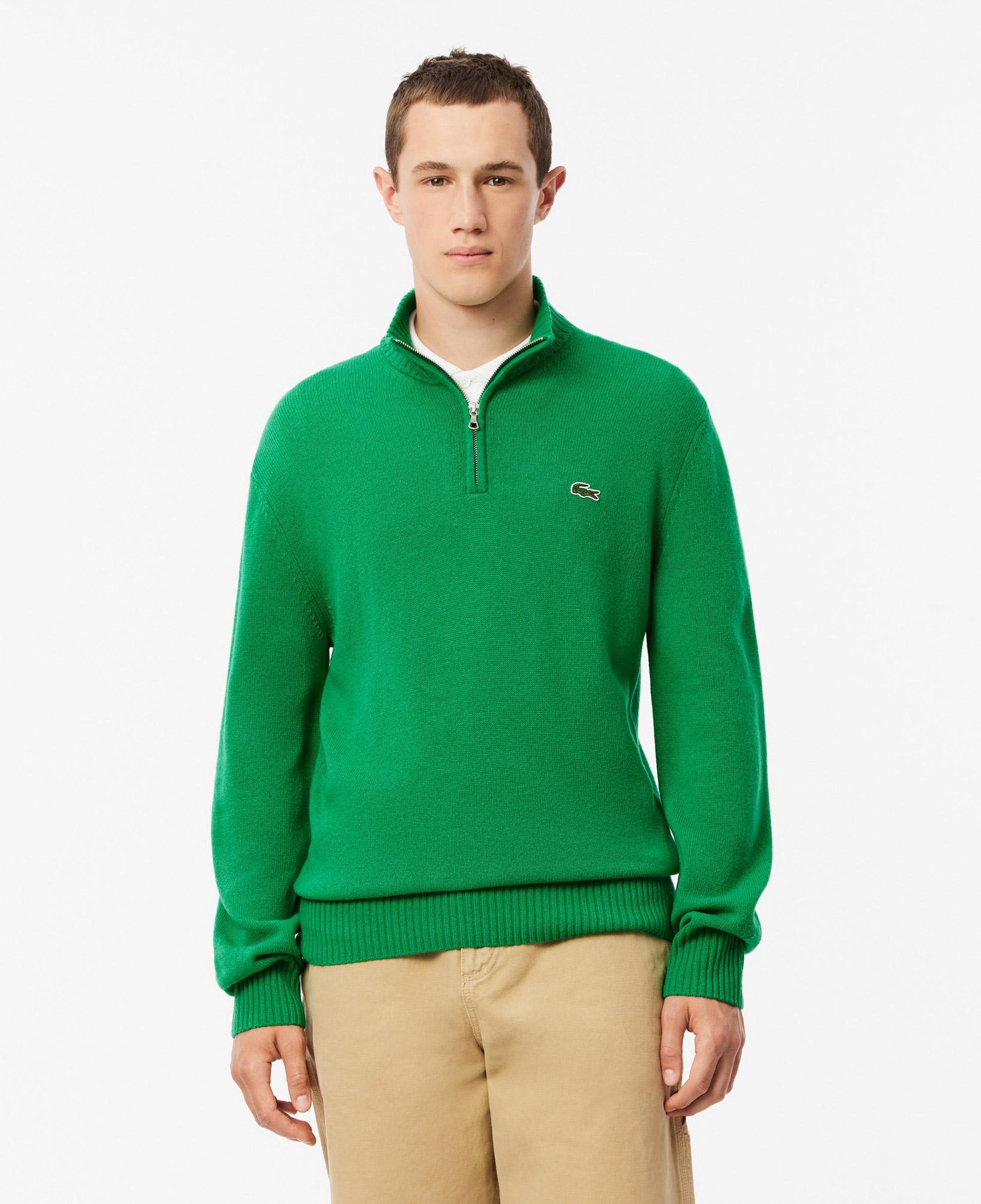 Lacoste Erkek Classic Fit Yarım Fermuarlı Yün Yeşil Kazak