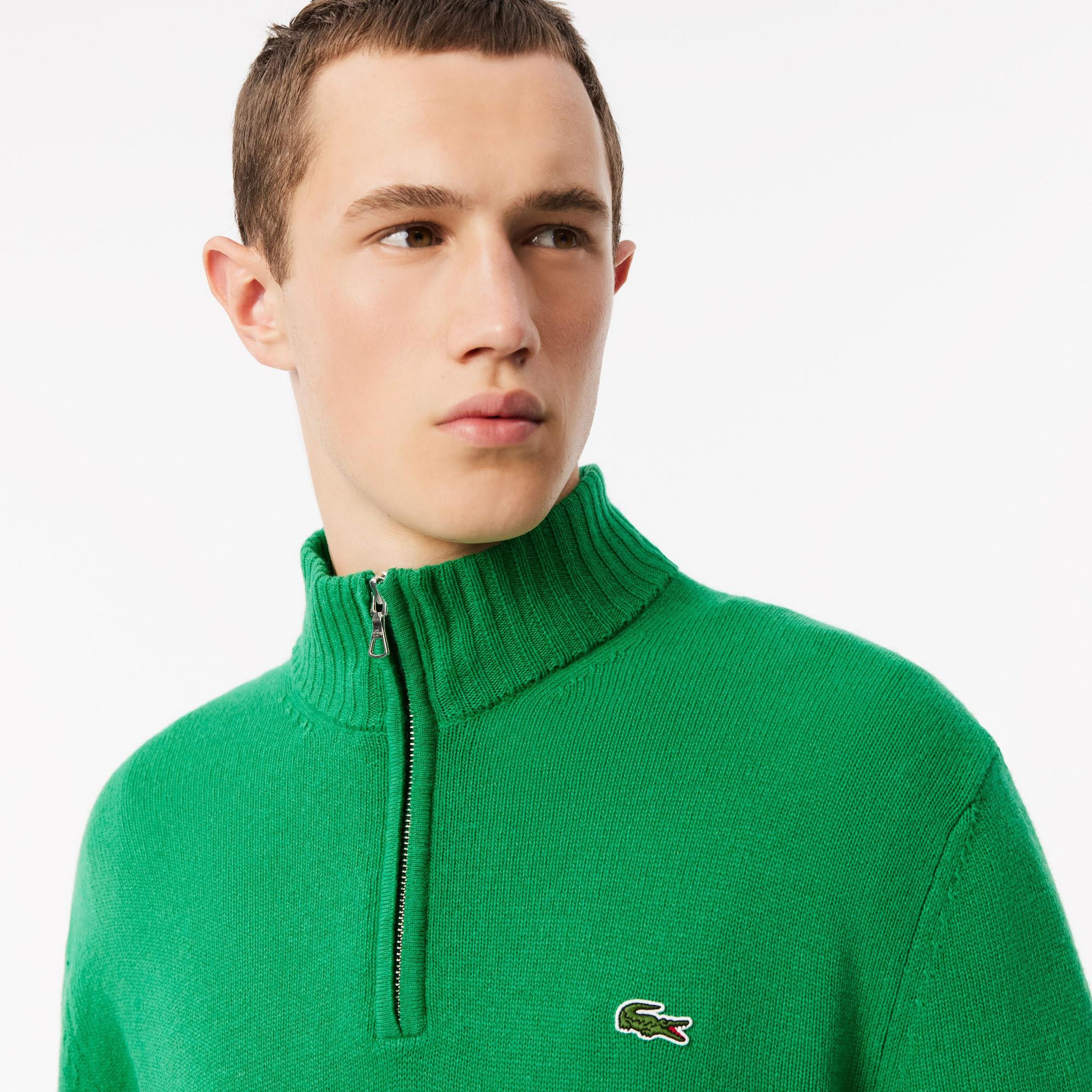 Lacoste Erkek Classic Fit Yarım Fermuarlı Yün Yeşil Kazak