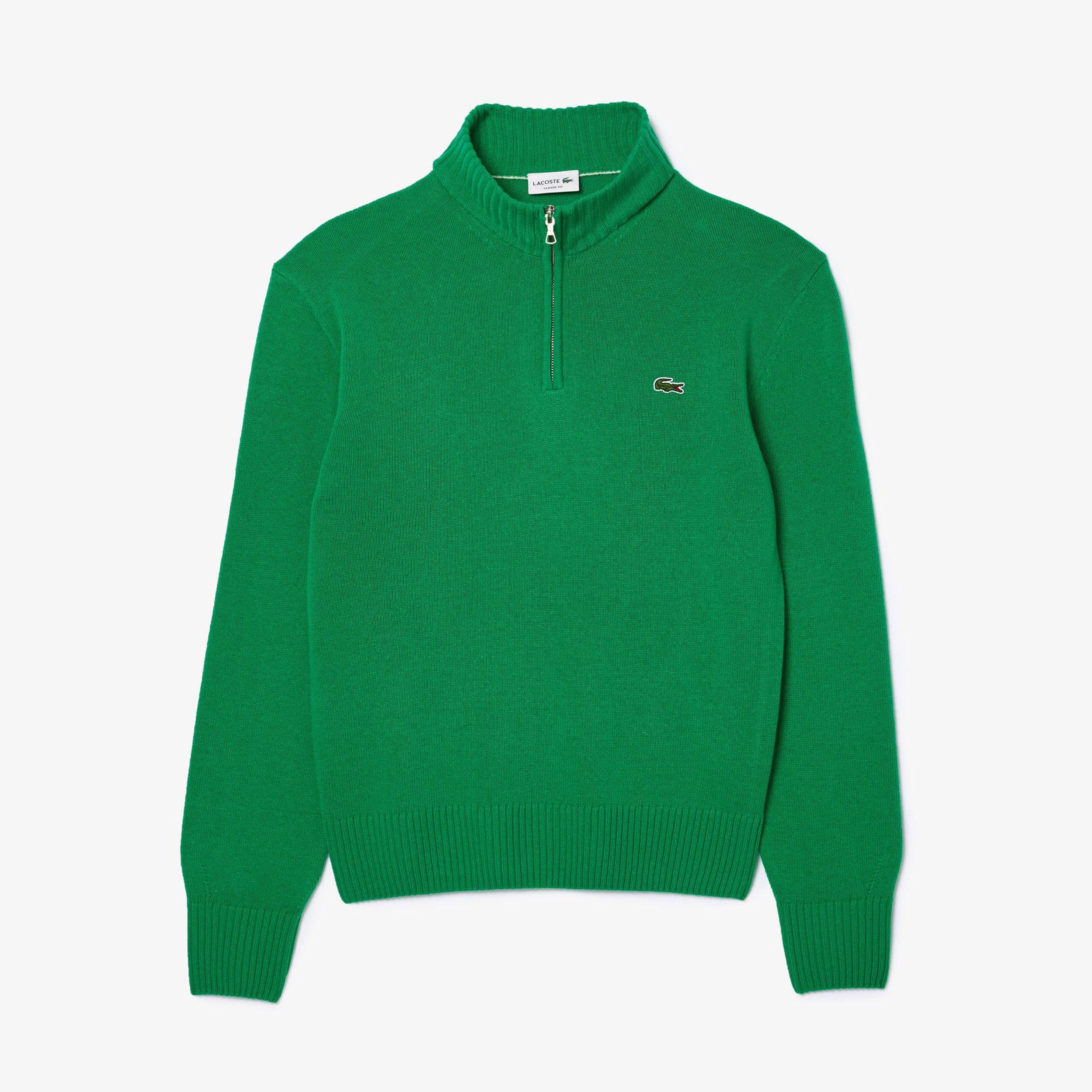 Lacoste Erkek Classic Fit Yarım Fermuarlı Yün Yeşil Kazak