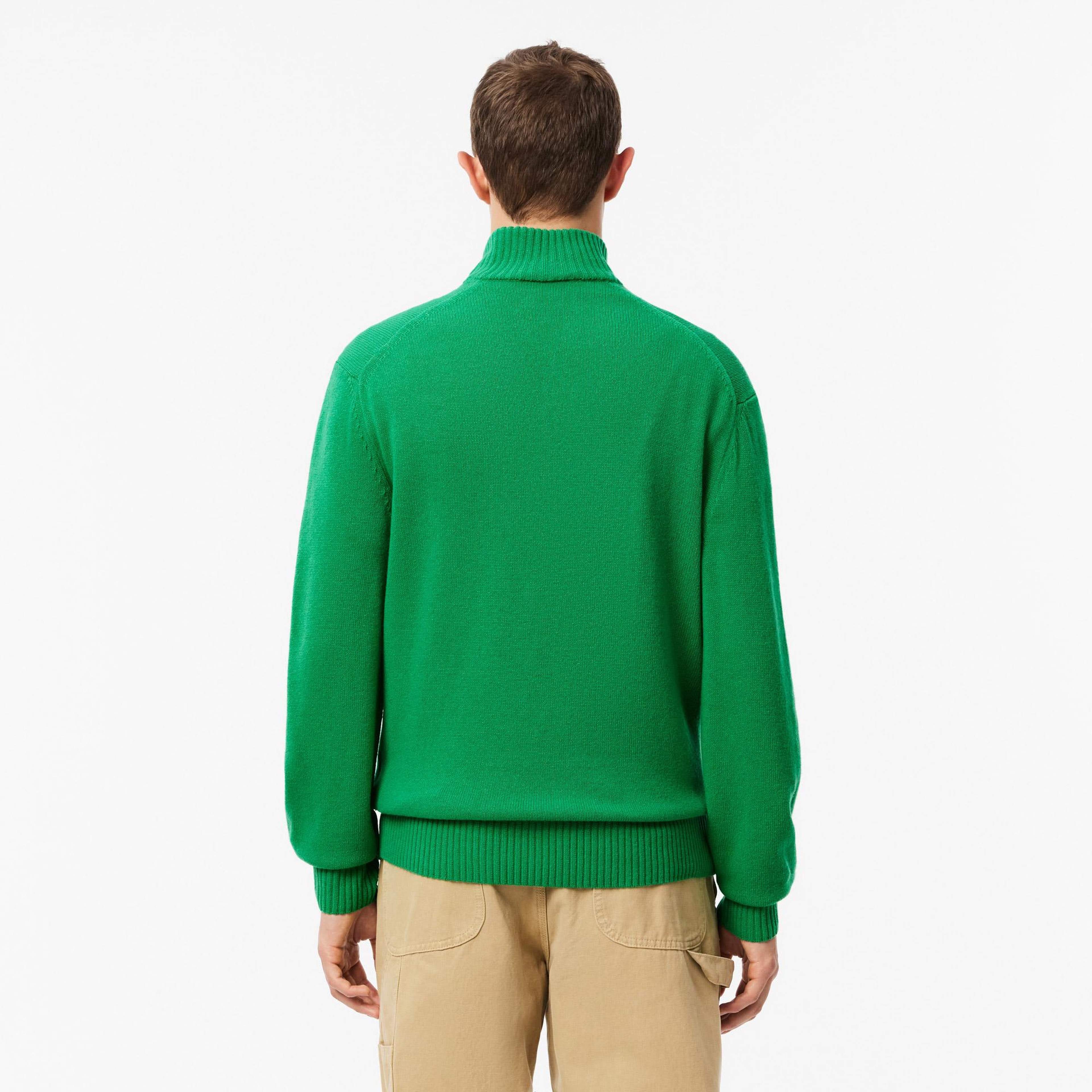 Lacoste Erkek Classic Fit Yarım Fermuarlı Yün Yeşil Kazak