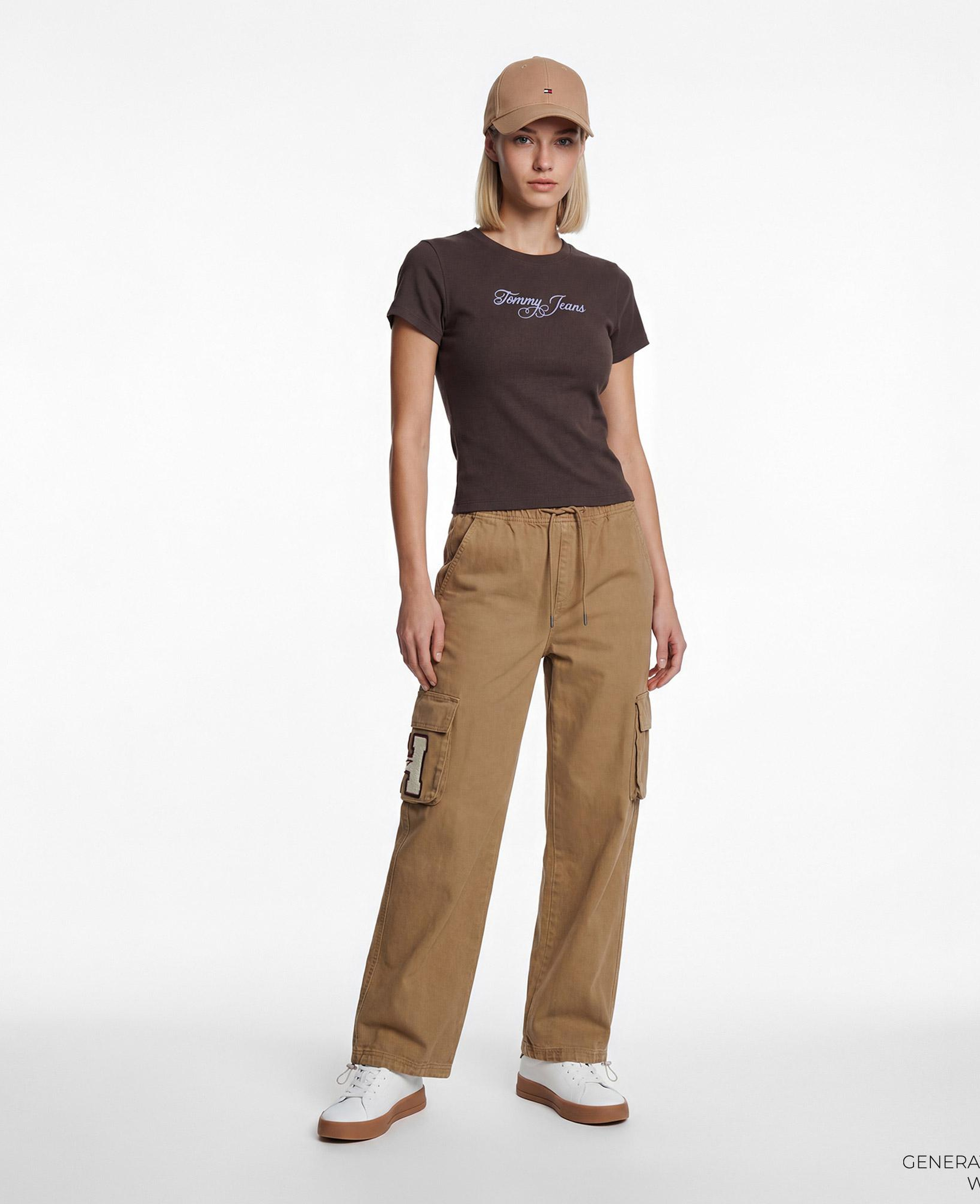 Tommy Hilfiger Essential Logo Kadın Kahverengi T-Shirt