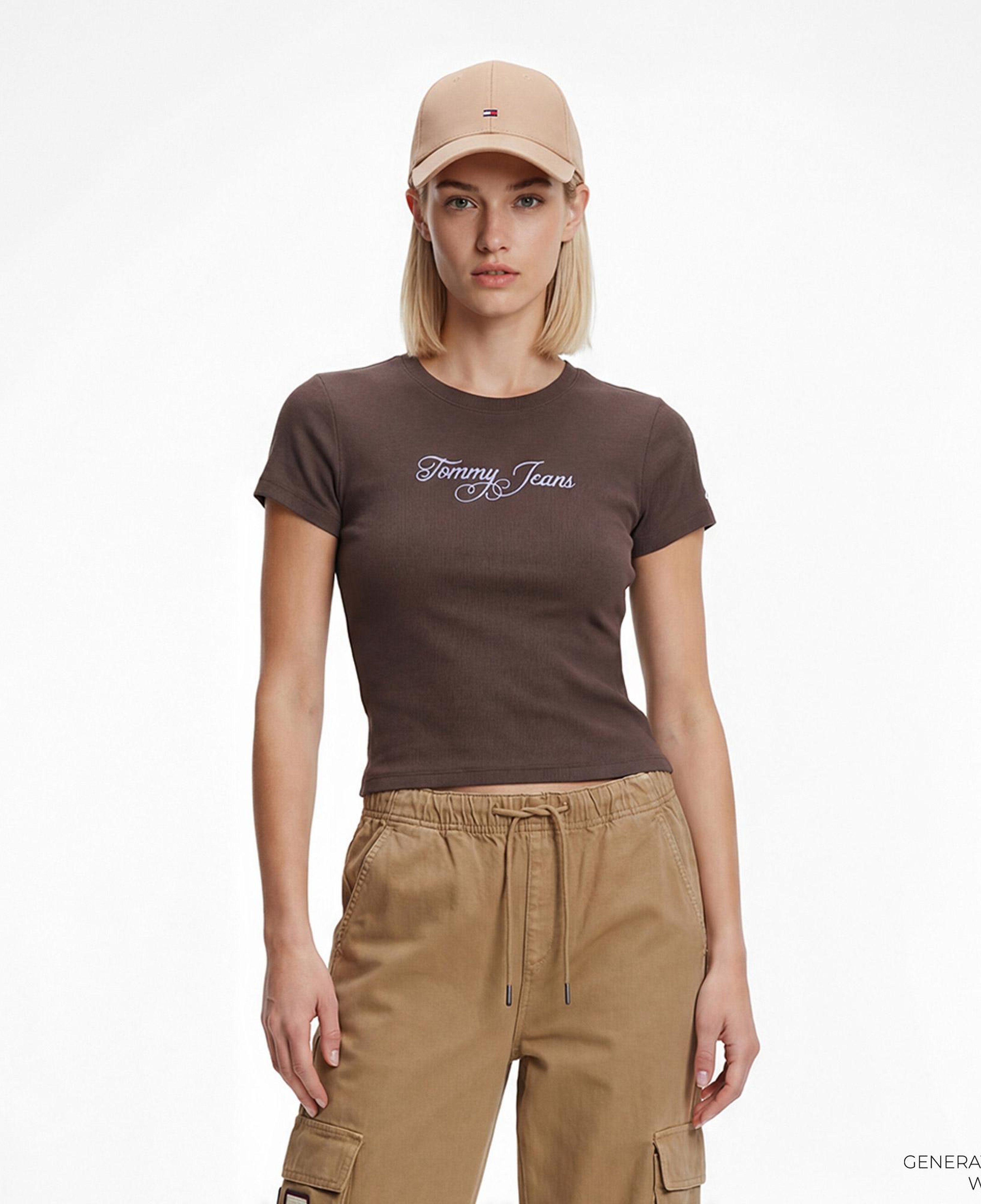 Tommy Hilfiger Essential Logo Kadın Kahverengi T-Shirt