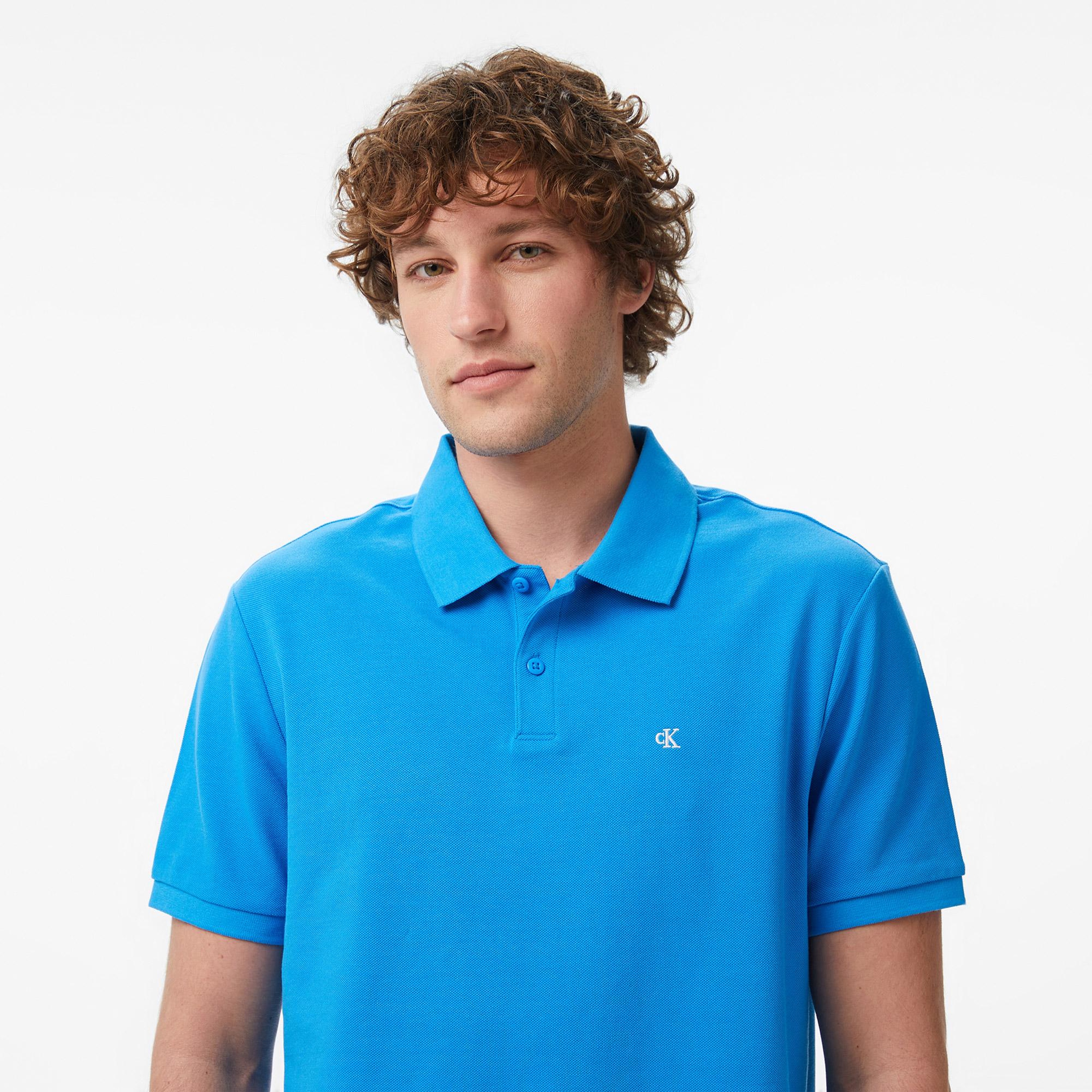 Calvin Klein Monogram Pique Erkek Mavi Polo