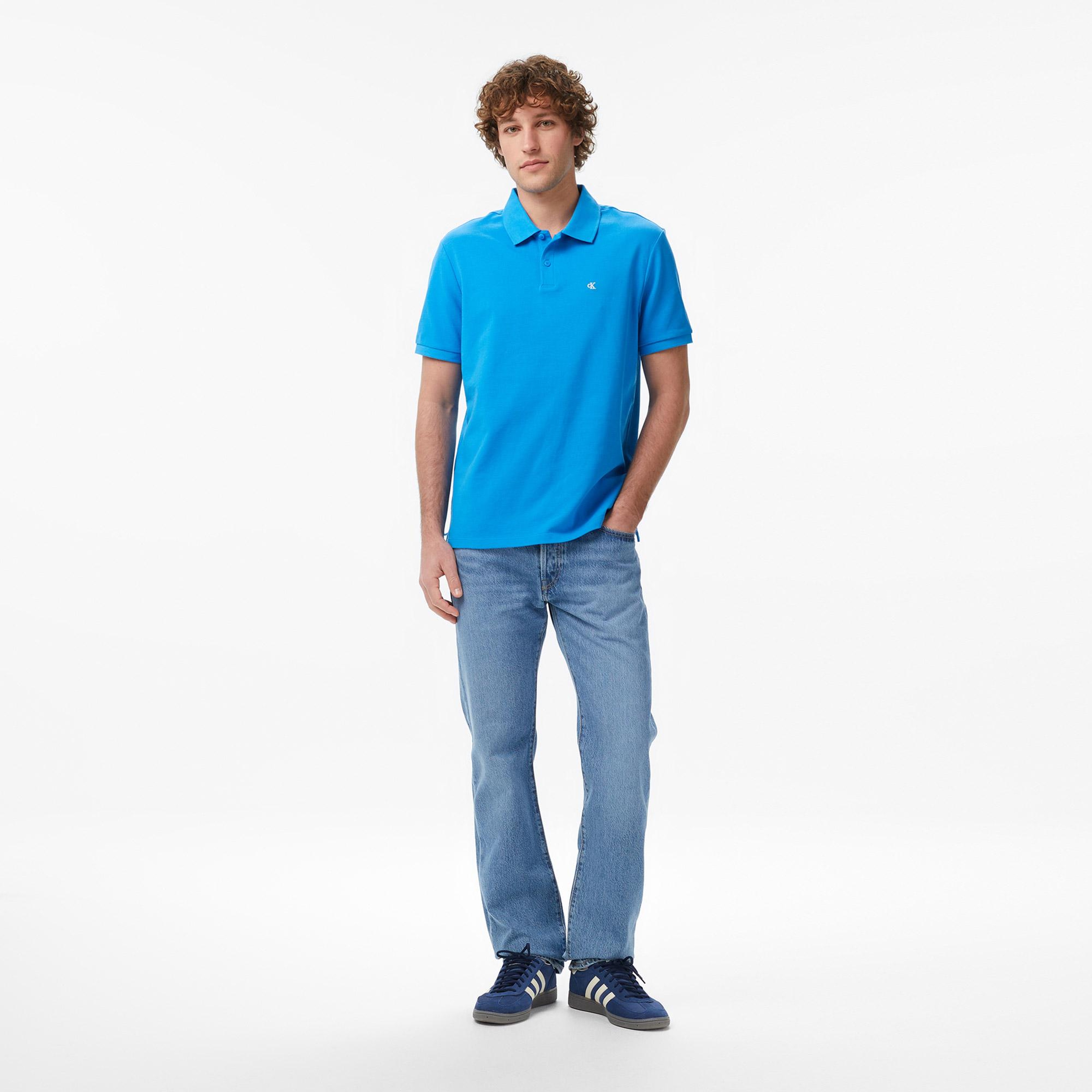 Calvin Klein Monogram Pique Erkek Mavi Polo
