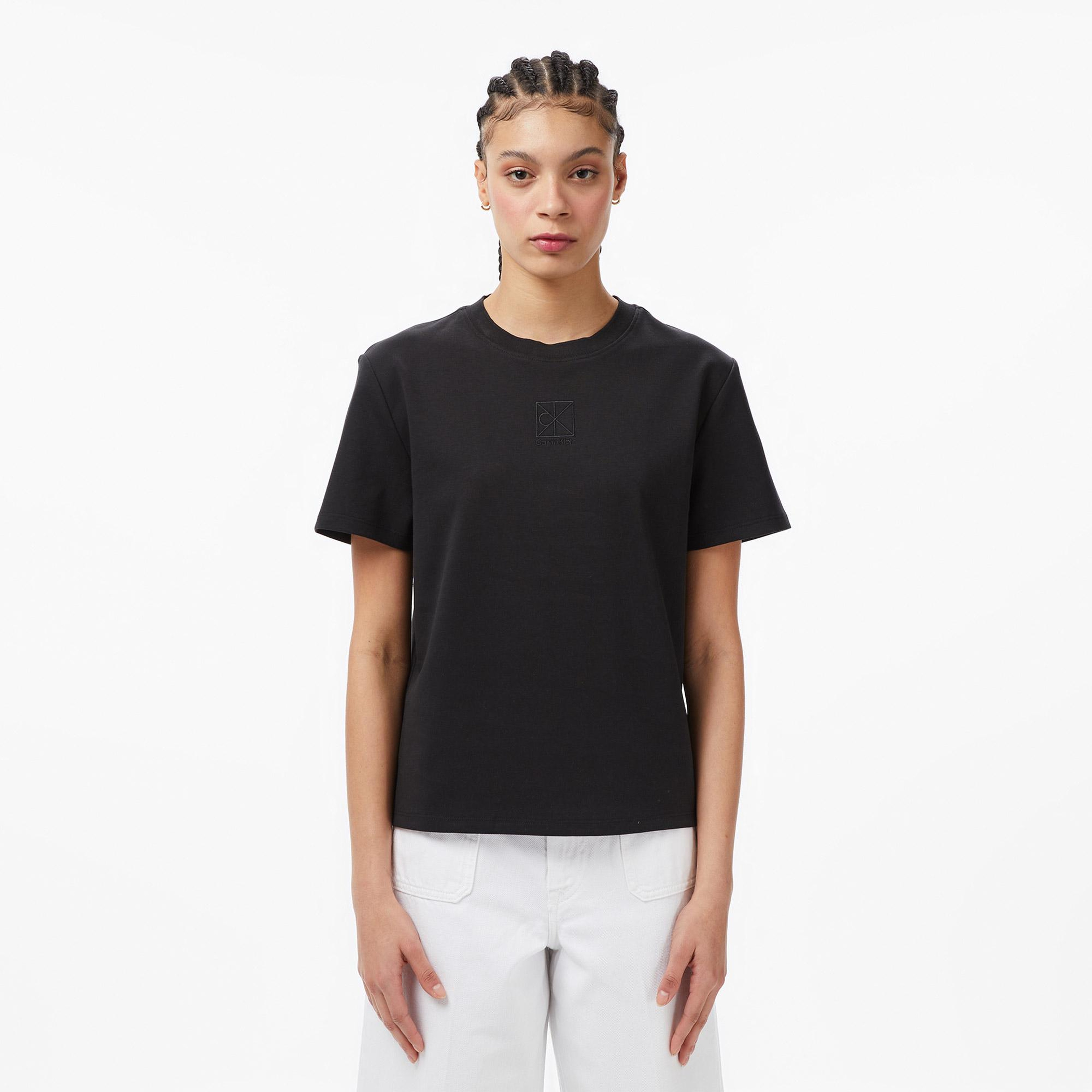 Calvin Klein Interlock Emblem Mock Kadın Siyah T-Shirt