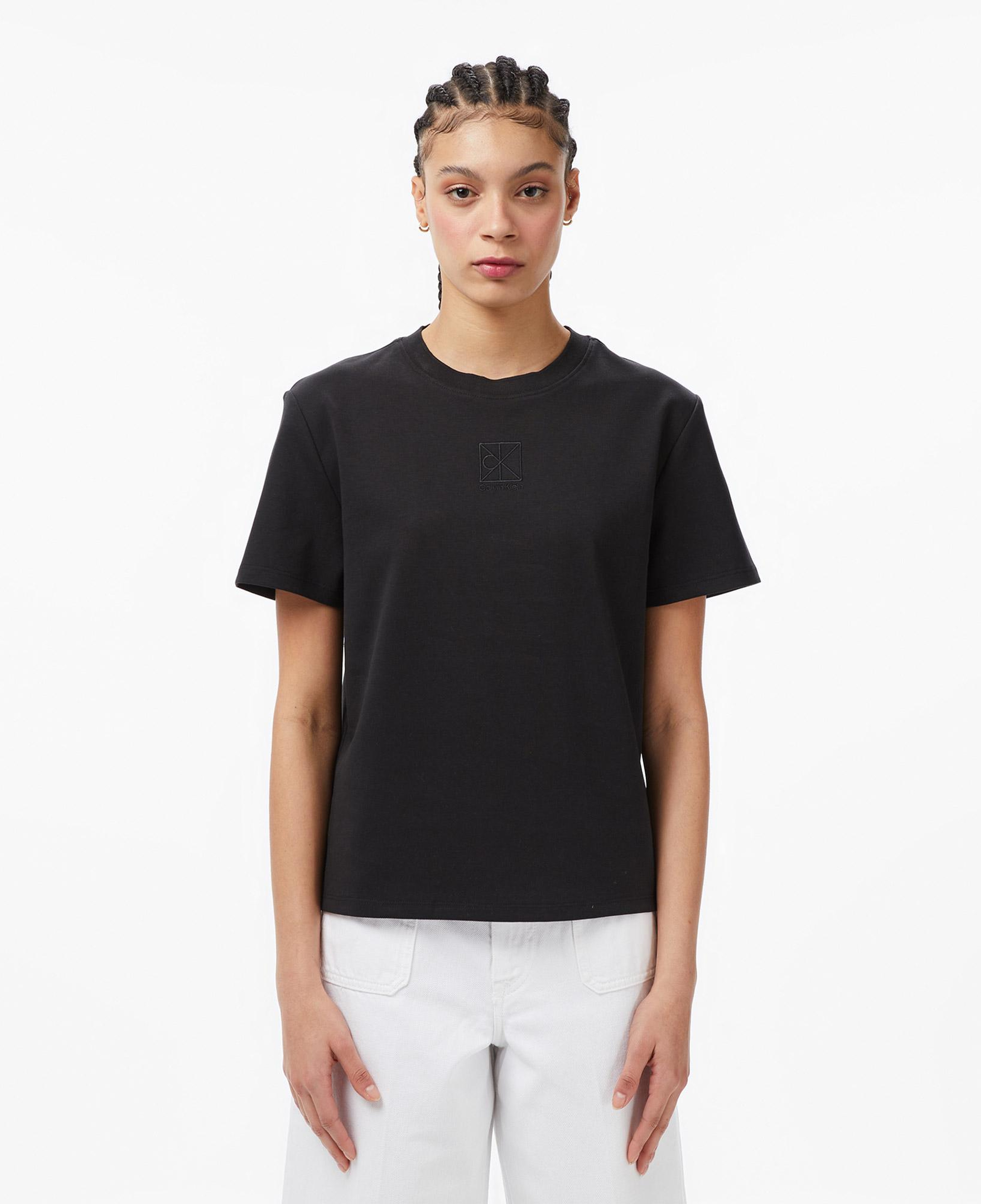 Calvin Klein Interlock Emblem Mock Kadın Siyah T-Shirt