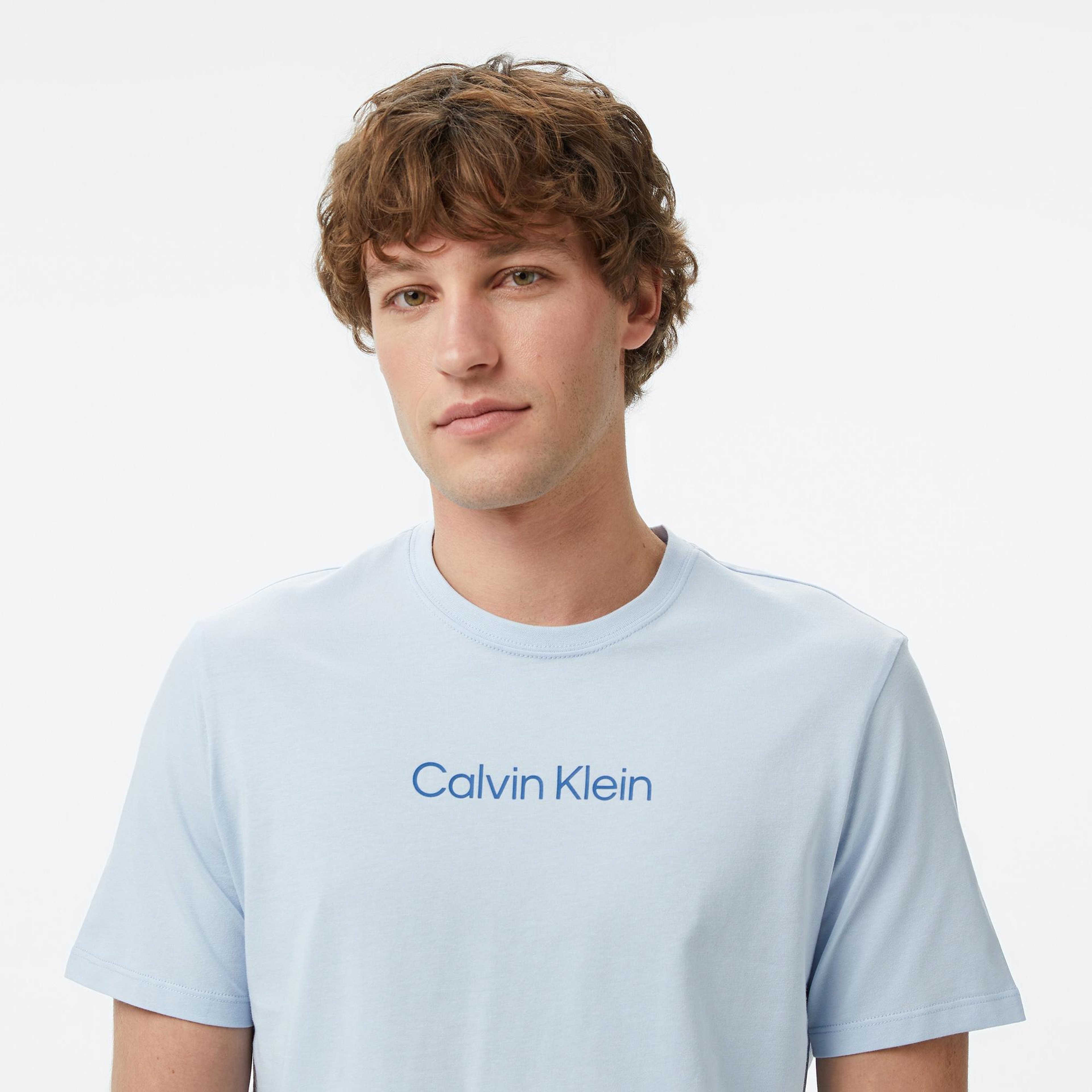 Calvin Klein Standard Logo 30S Crewnk  Erkek Mavi T-Shirt