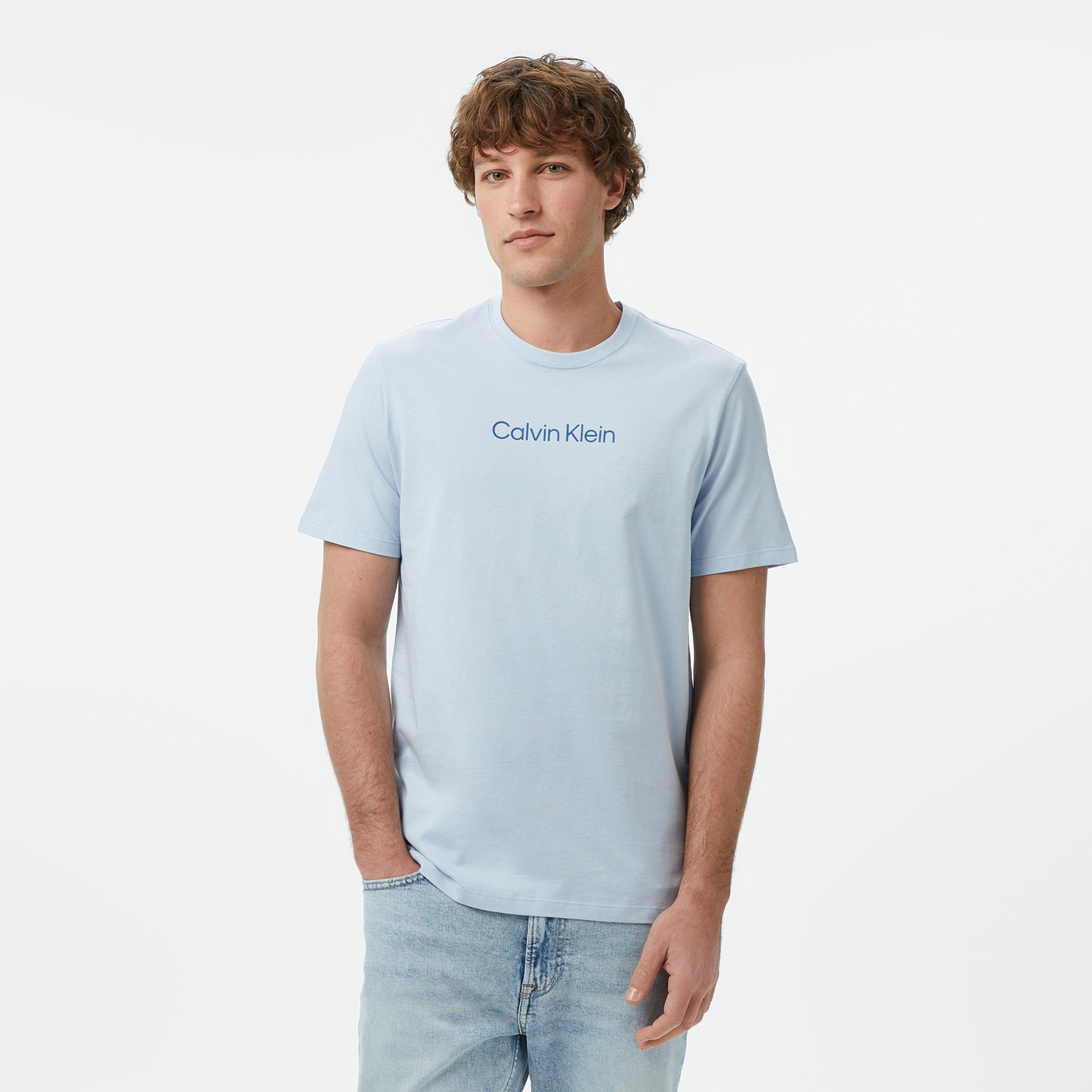 Calvin Klein Standard Logo 30S Crewnk  Erkek Mavi T-Shirt
