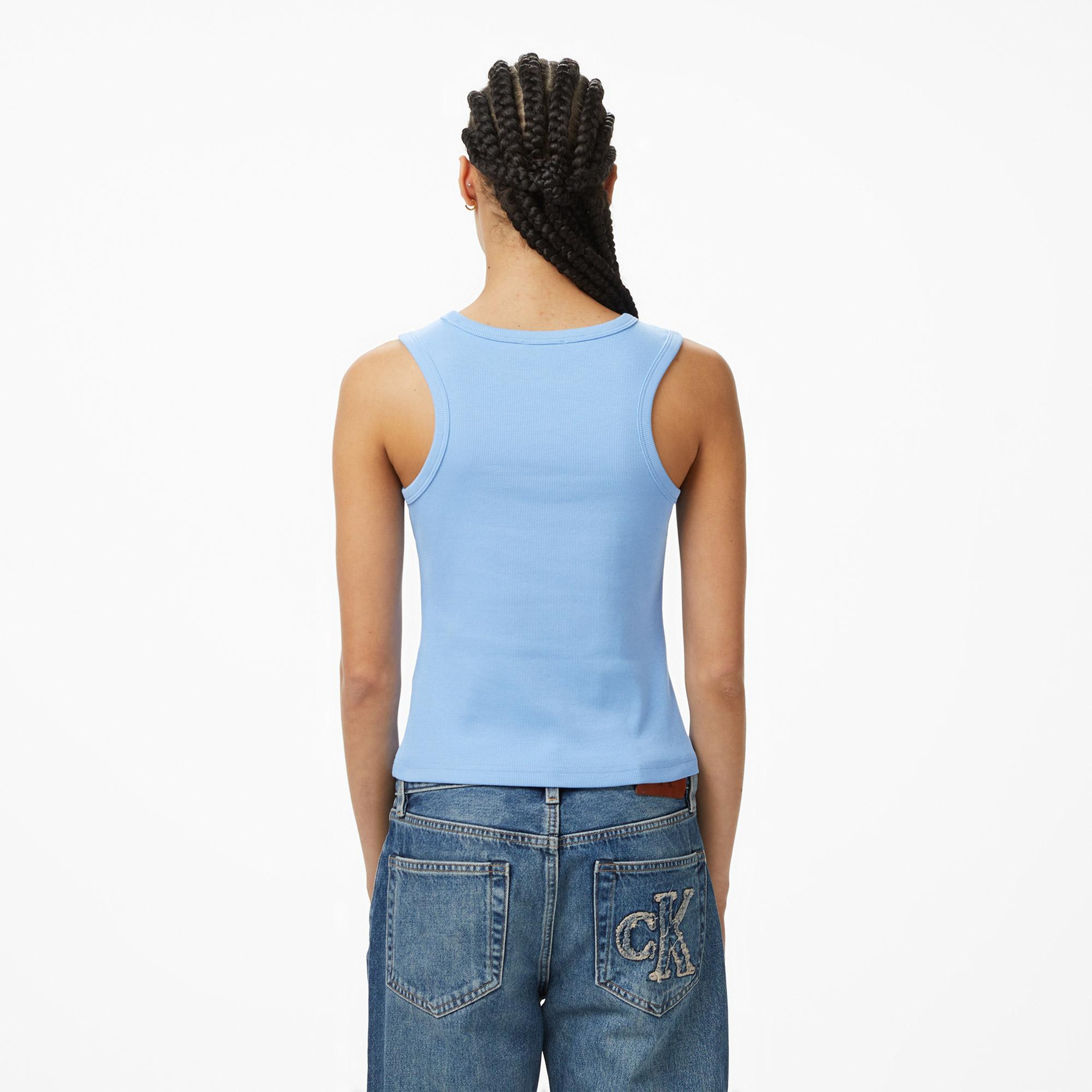 Calvin Klein Woven Label 2X2 Baby Tank Kadın Mavi Kolsuz T-Shirt