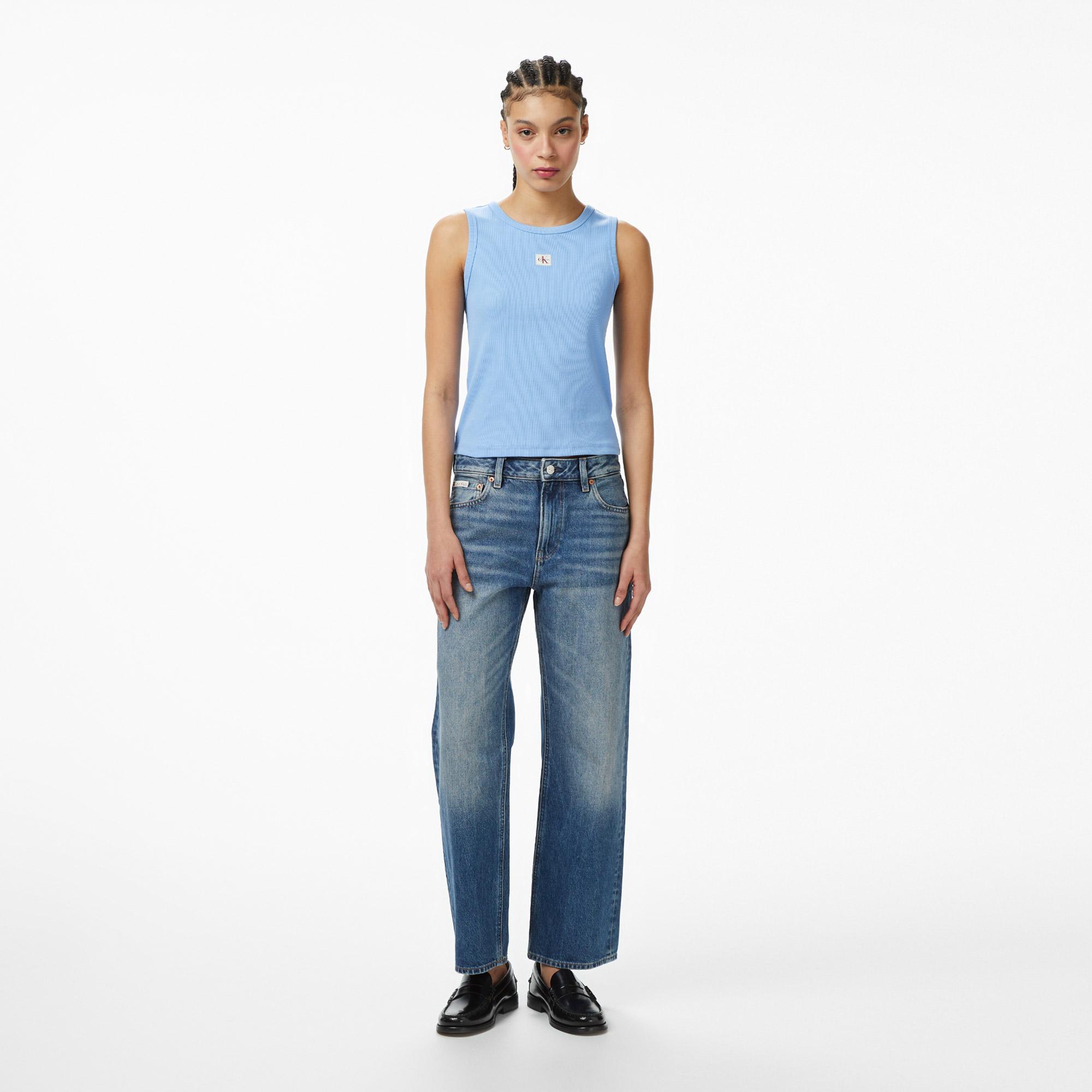 Calvin Klein Woven Label 2X2 Baby Tank Kadın Mavi Kolsuz T-Shirt