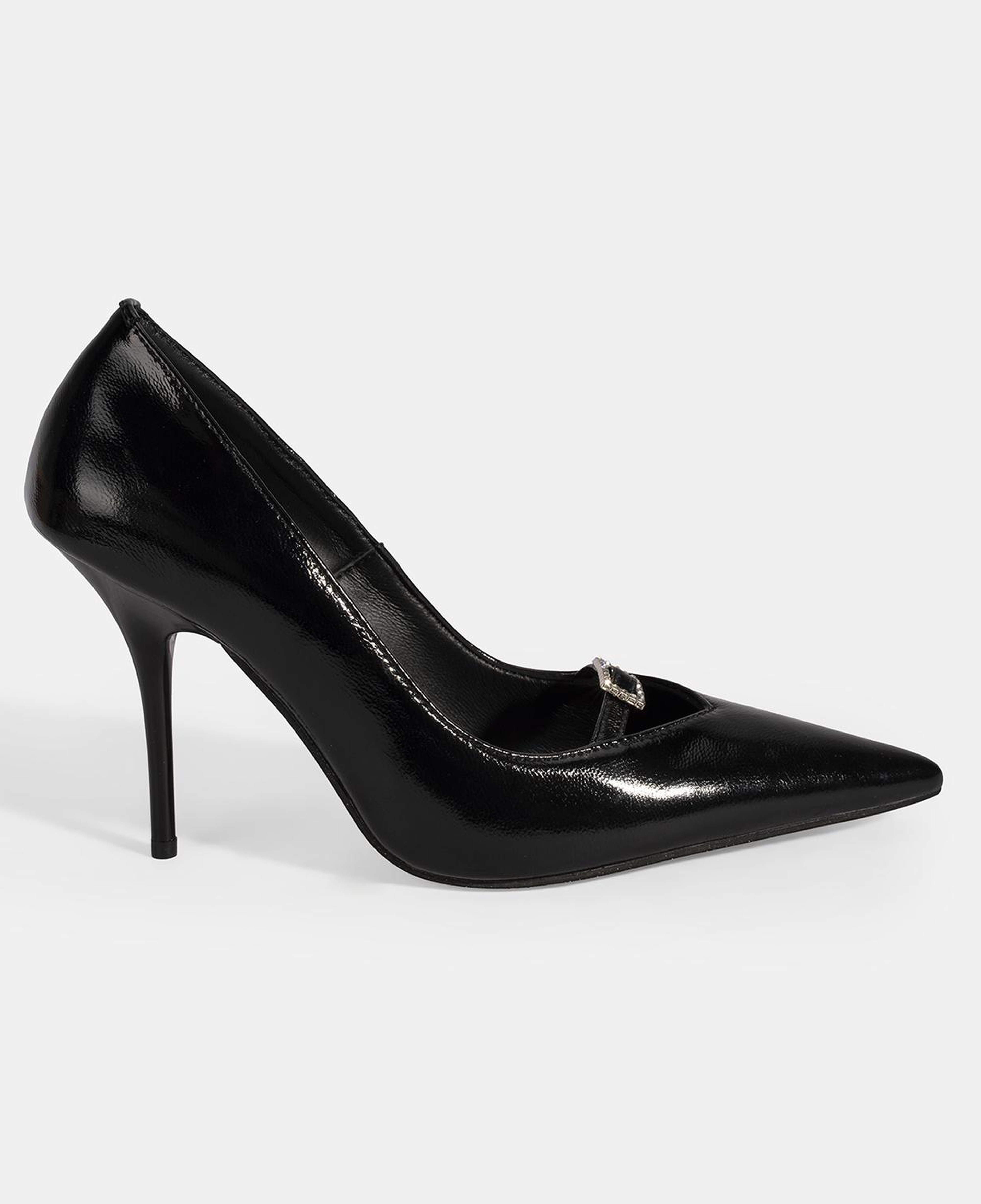 Kadın Siyah Taşlı Toka Detaylı Rugan Topuklu Abiye Ayakkabı