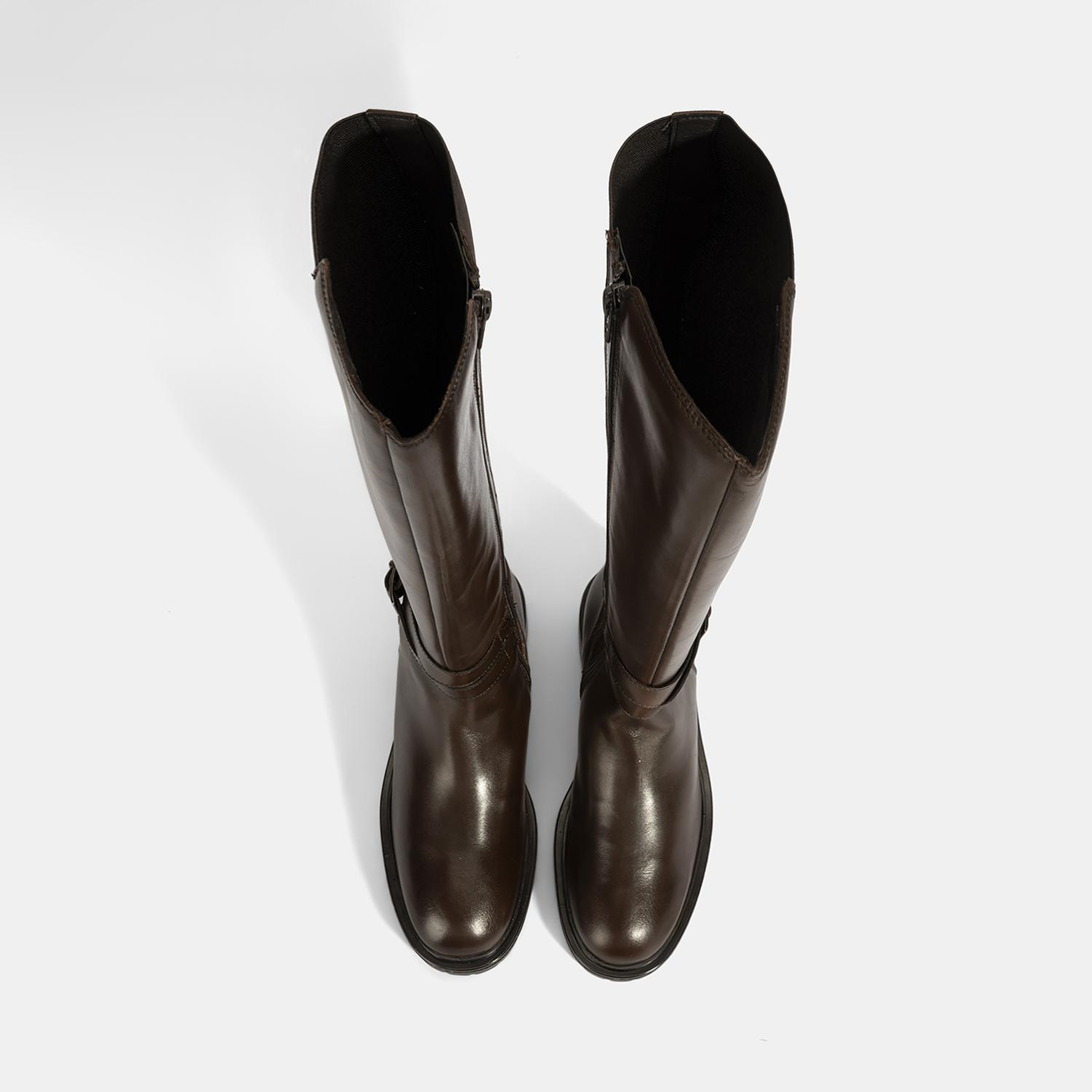 Kadın Kahve Metal Toka Detaylı Deri Çizme