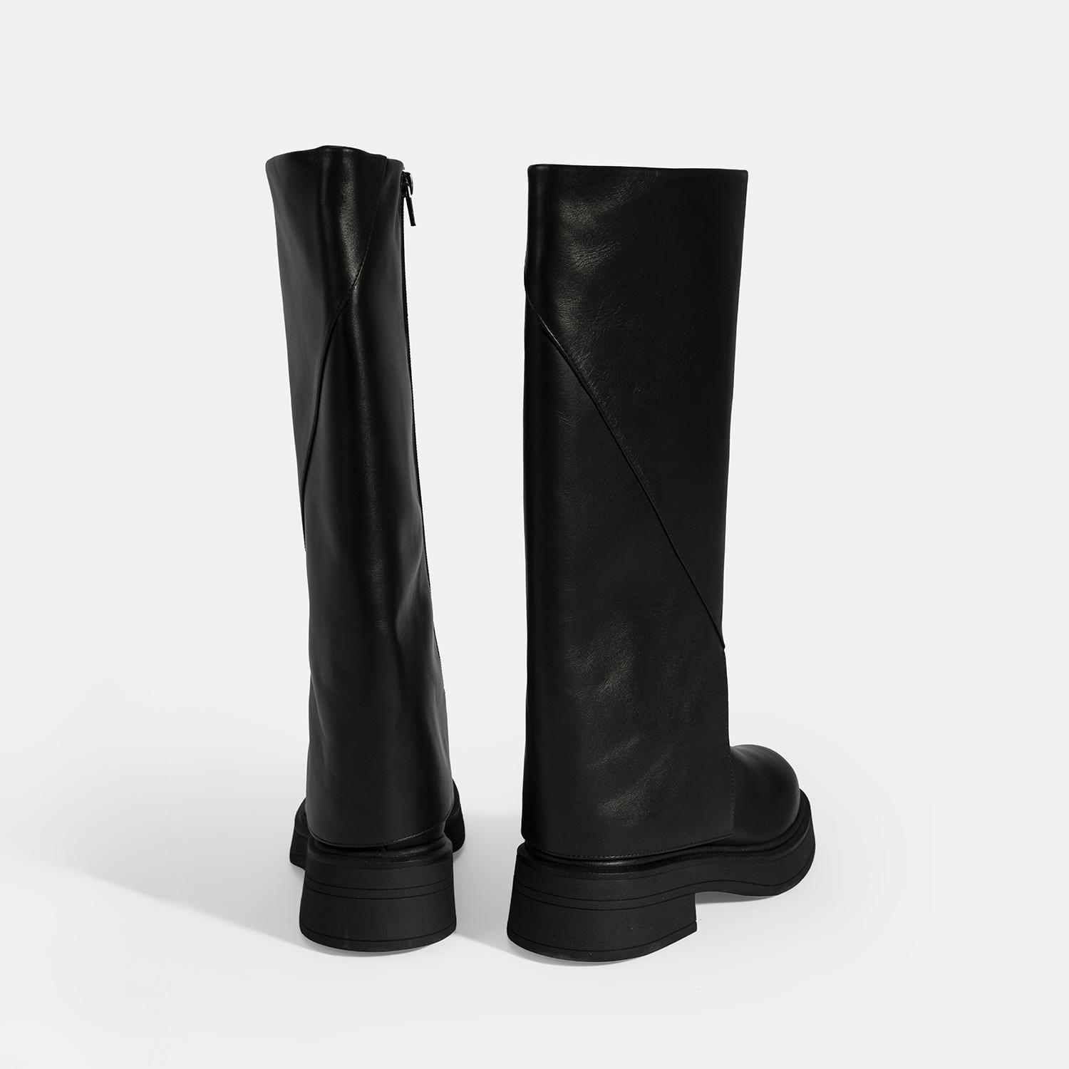 Kadın Siyah Katlama Detaylı Deri Çizme