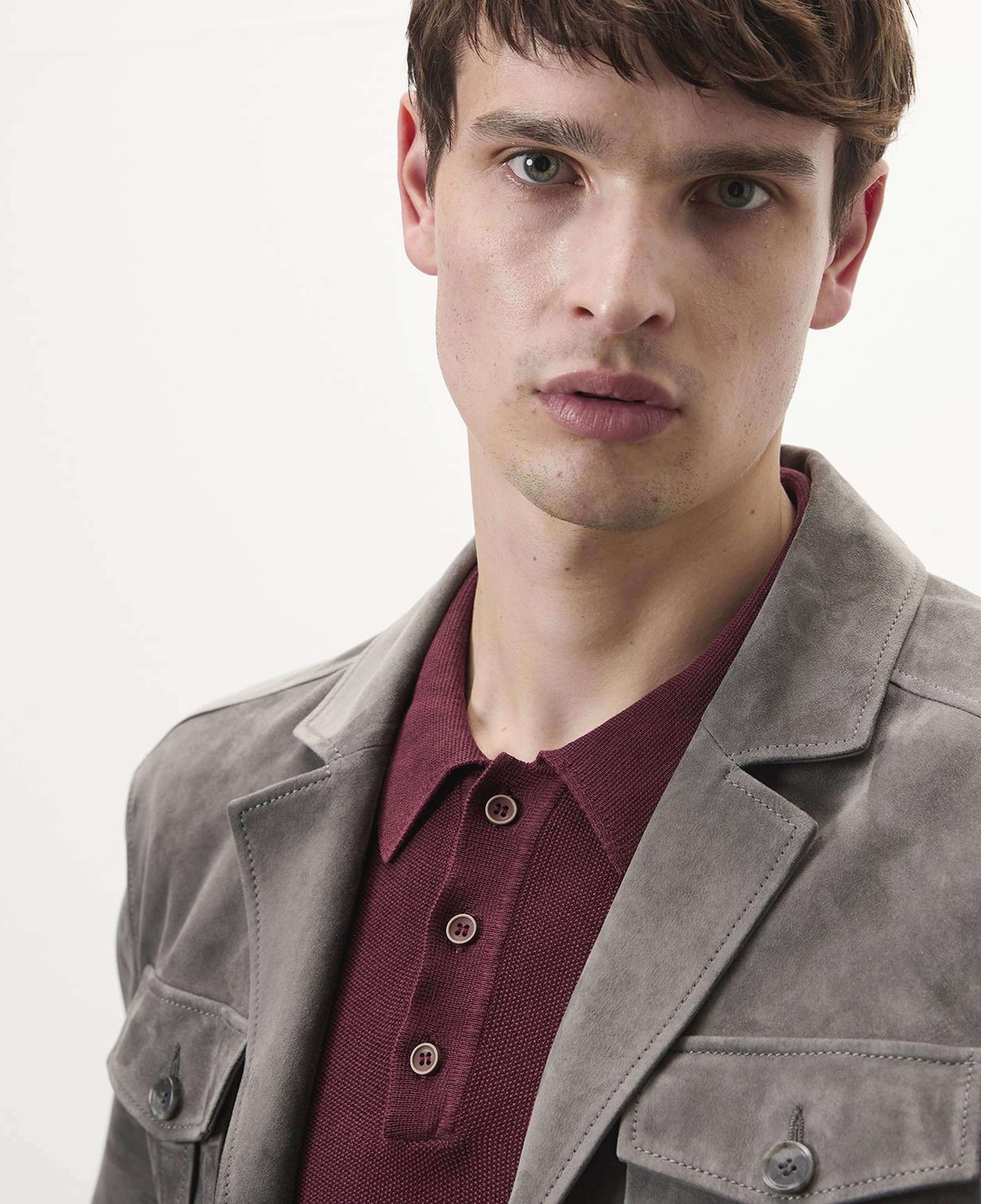 Nicolie Gri Erkek Süet Safari Ceket