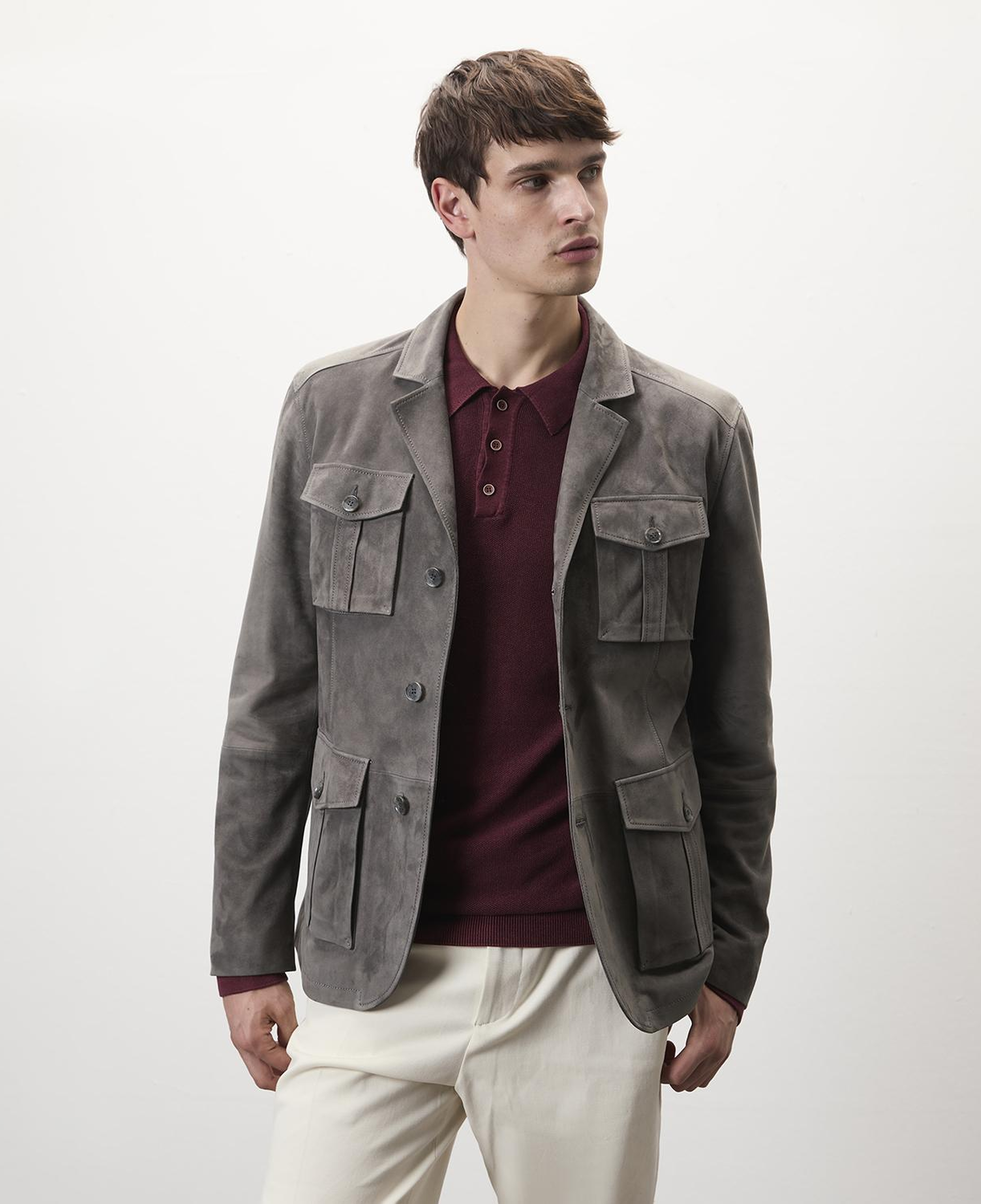 Nicolie Gri Erkek Süet Safari Ceket