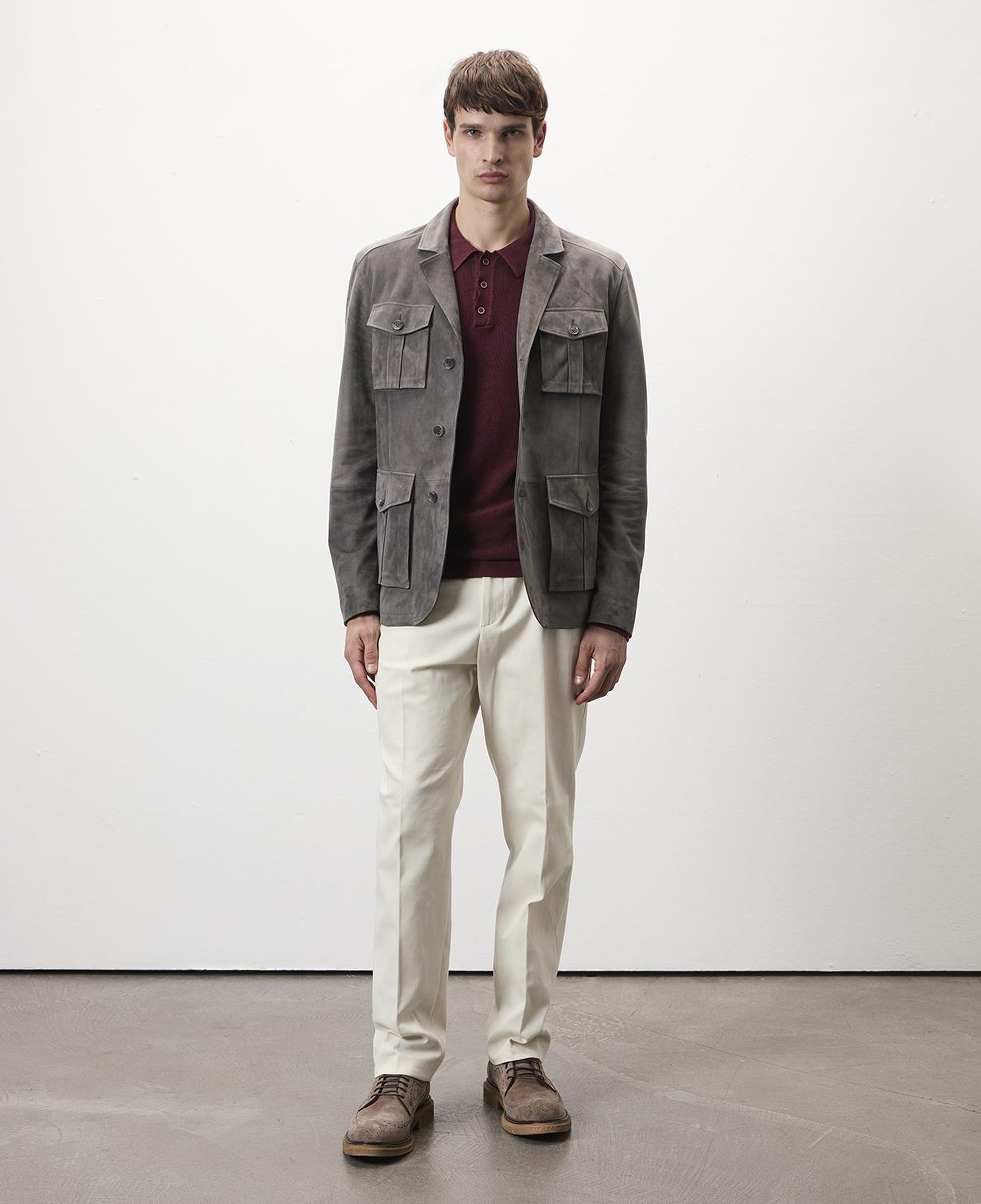 Nicolie Gri Erkek Süet Safari Ceket