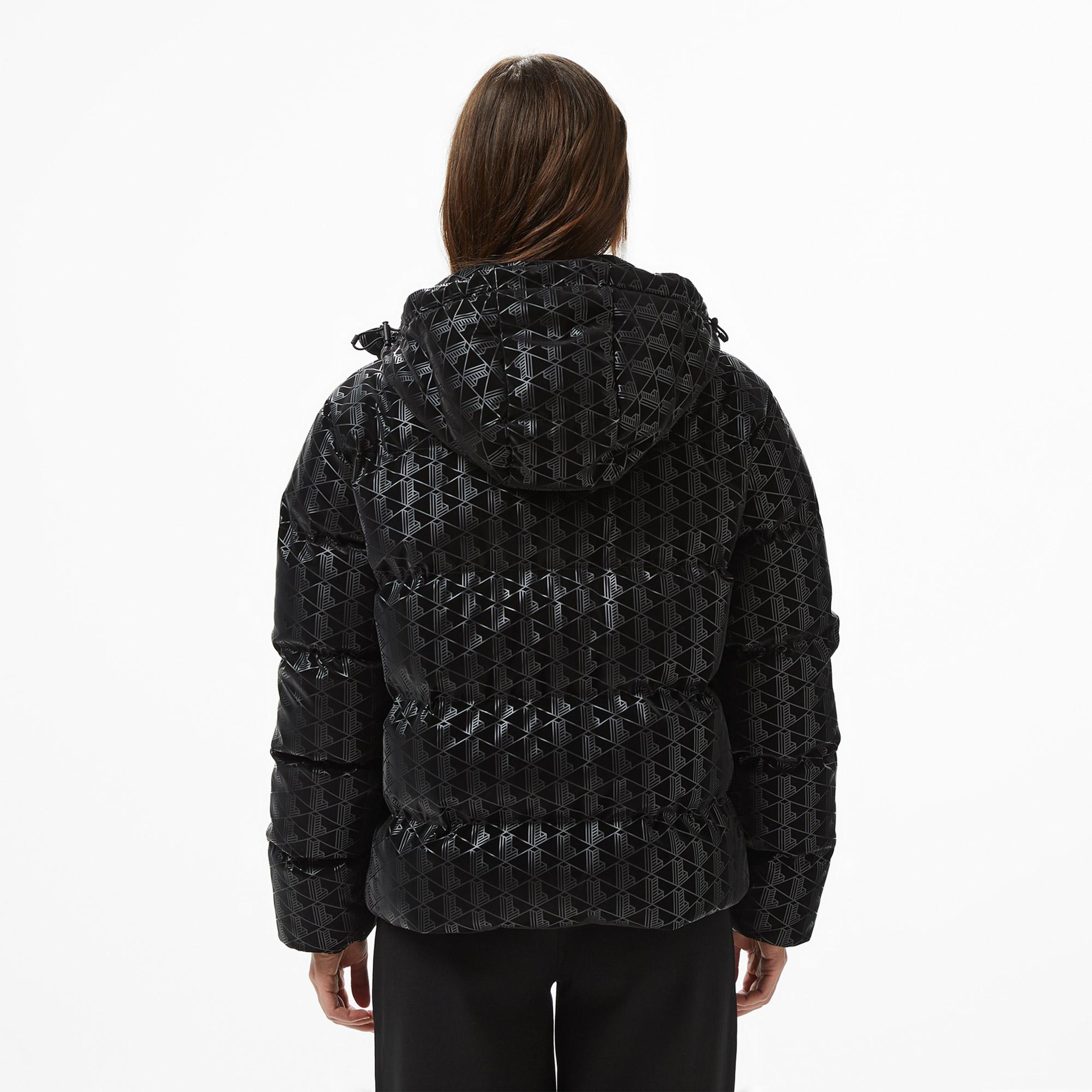 Lacoste Kadın Kapüşonlu Monogram Siyah Mont