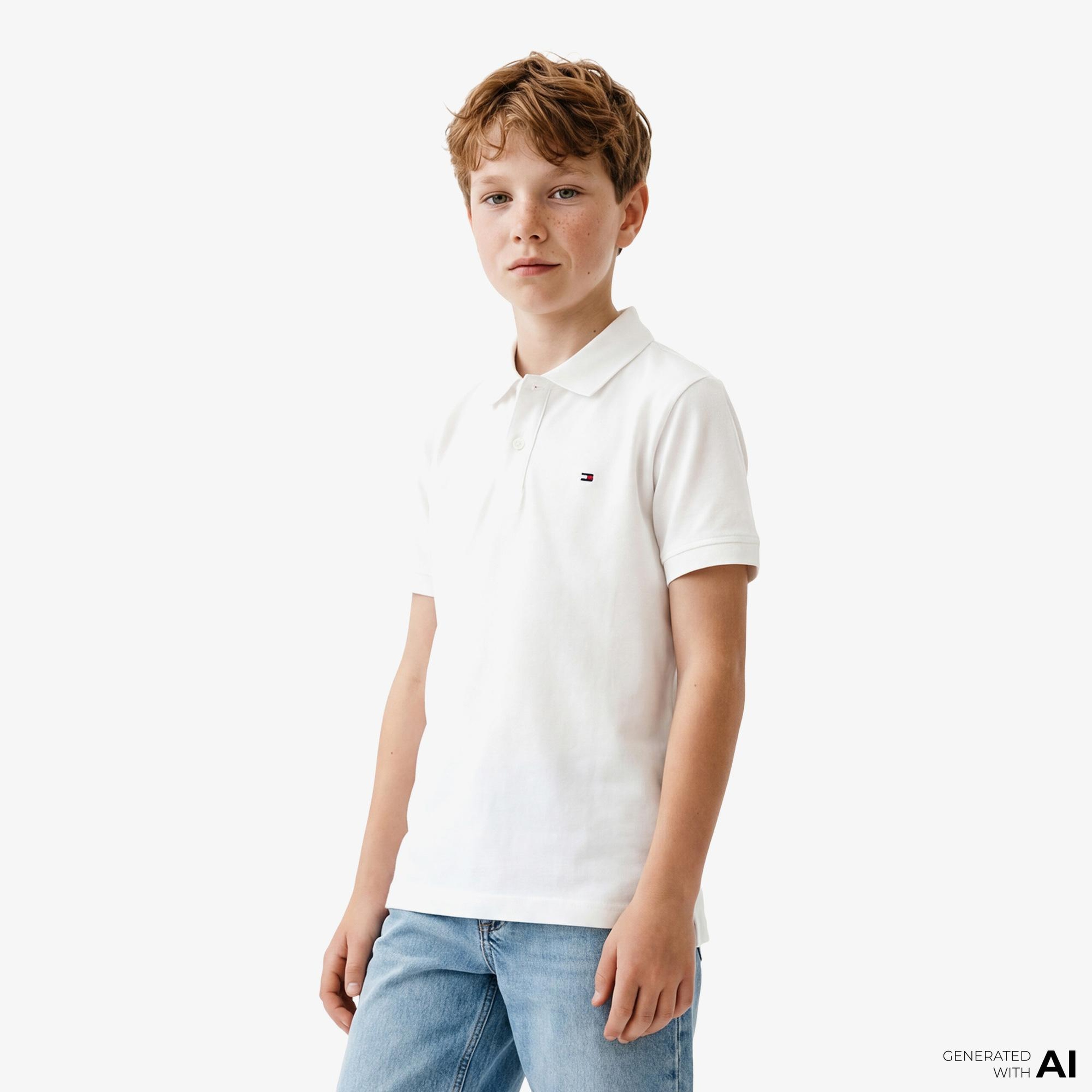 Tommy Hilfiger Essentials Çocuk Beyaz Polo Yaka T-Shirt