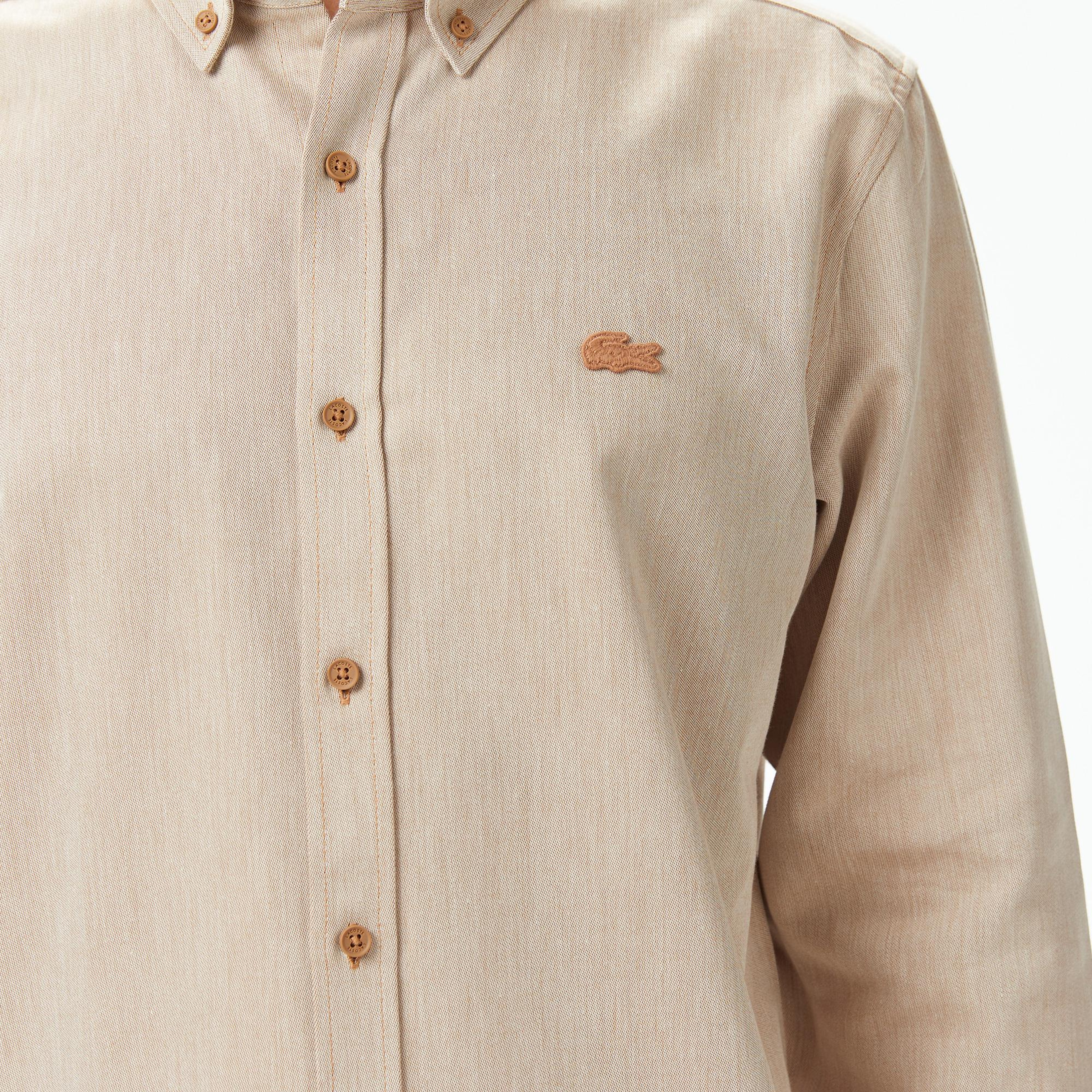 Lacoste Erkek Regular Fit Düğmeli Yaka Bej Gömlek
