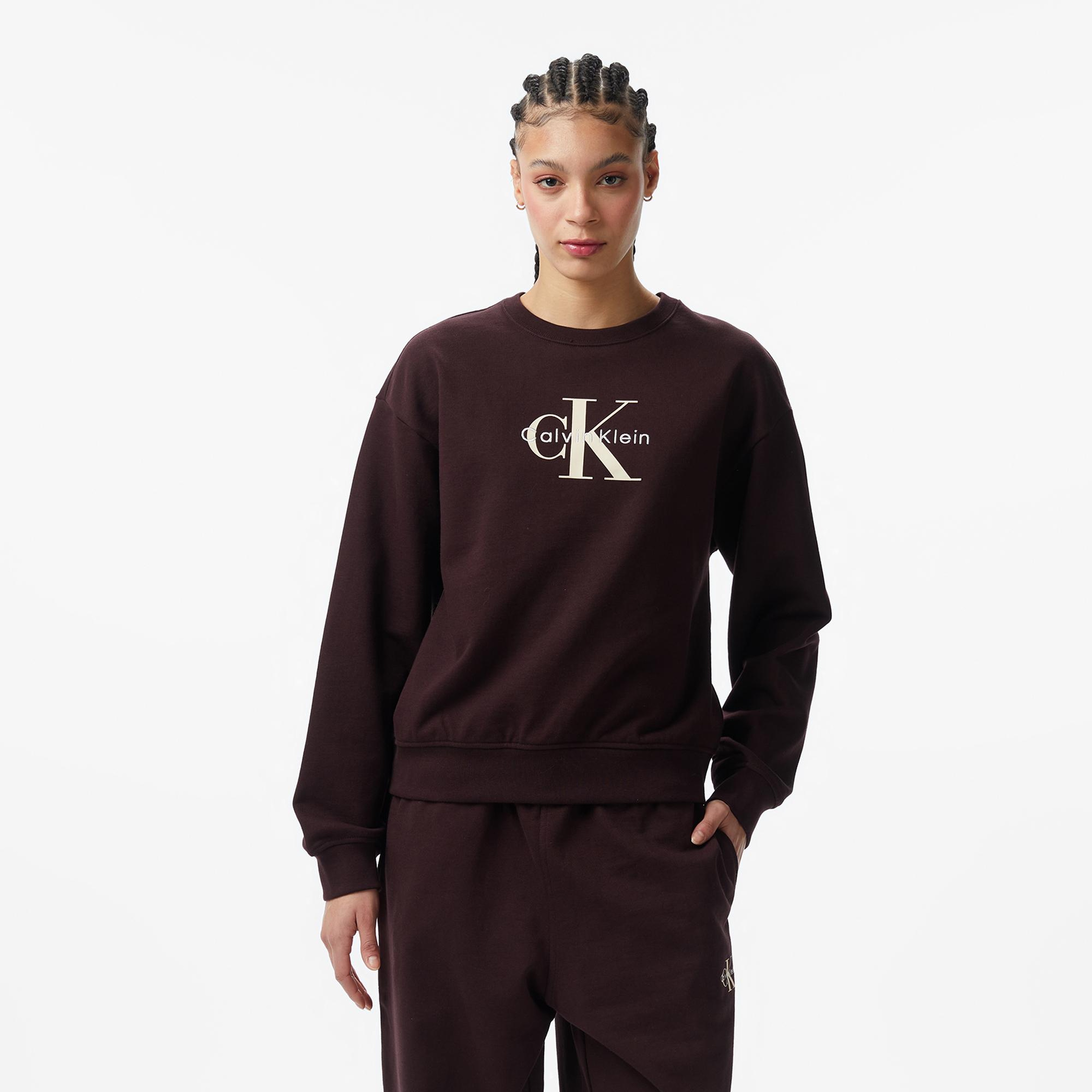 Calvin Klein Monologo French Terry Relaxed Kadın Kahverengi Sweatshirt