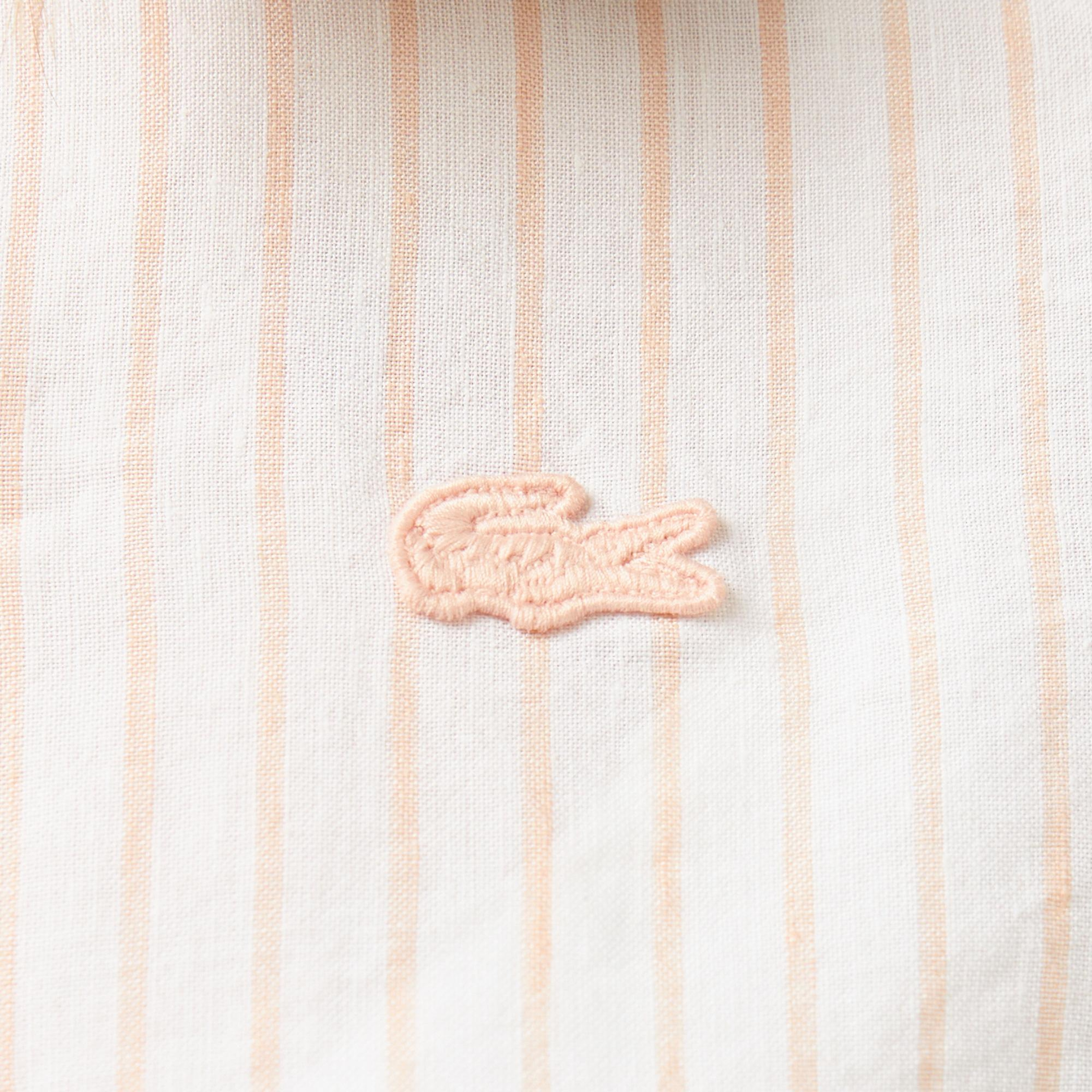 Lacoste Kadın Relaxed Fit Çizgili Keten Açık Pembe Gömlek