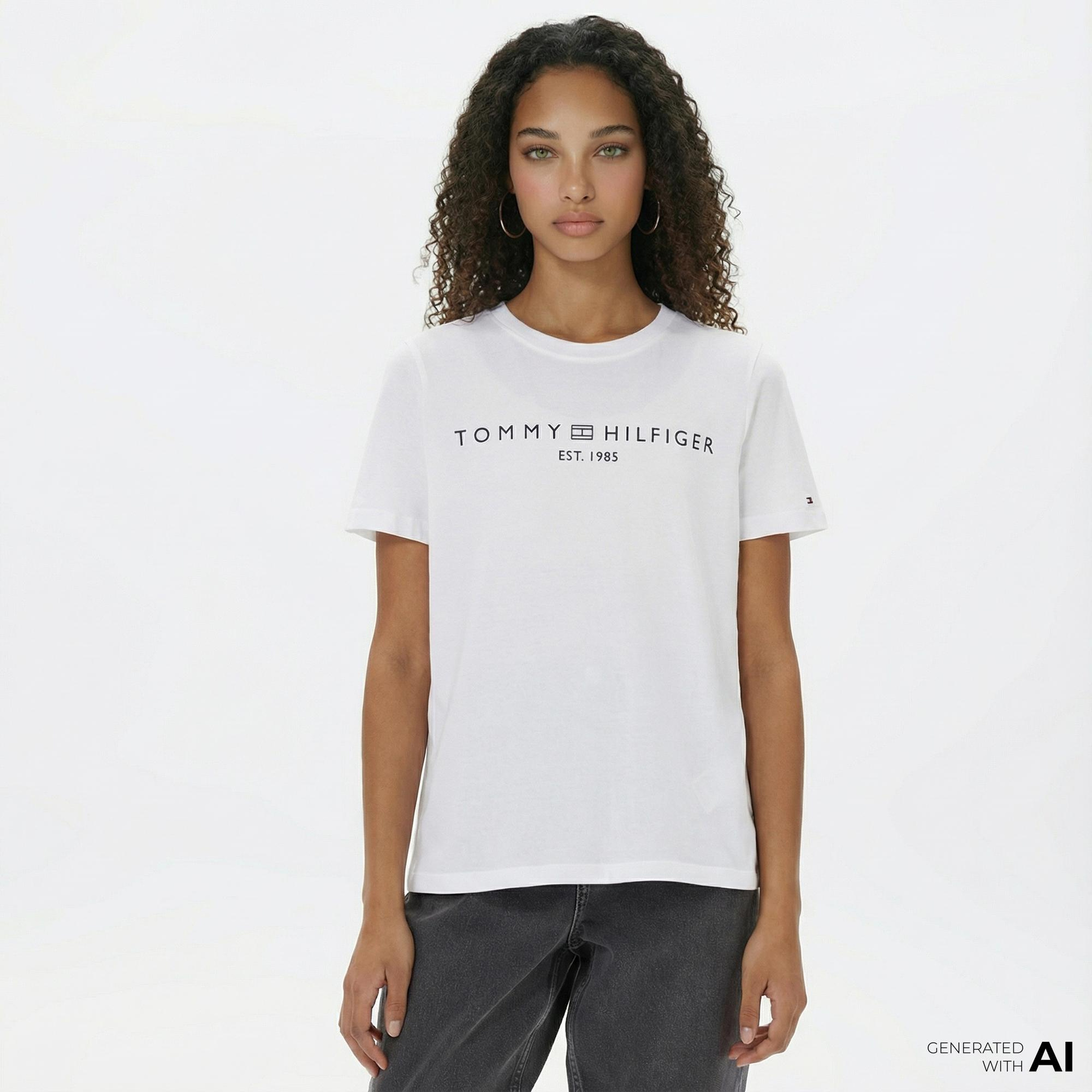 Tommy Hilfiger Corp Logo Kadın Beyaz Crop T-Shirt