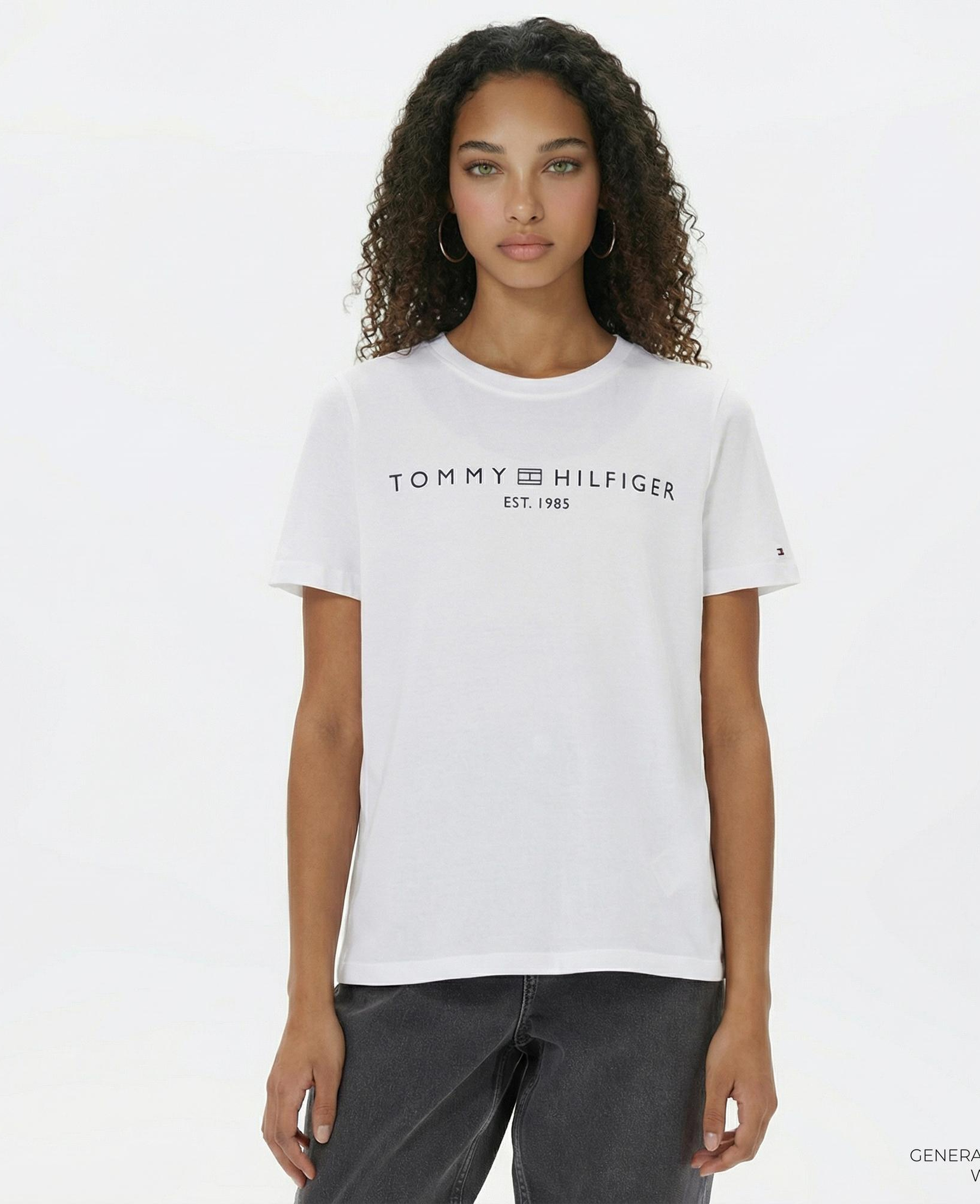 Tommy Hilfiger Corp Logo Kadın Beyaz Crop T-Shirt